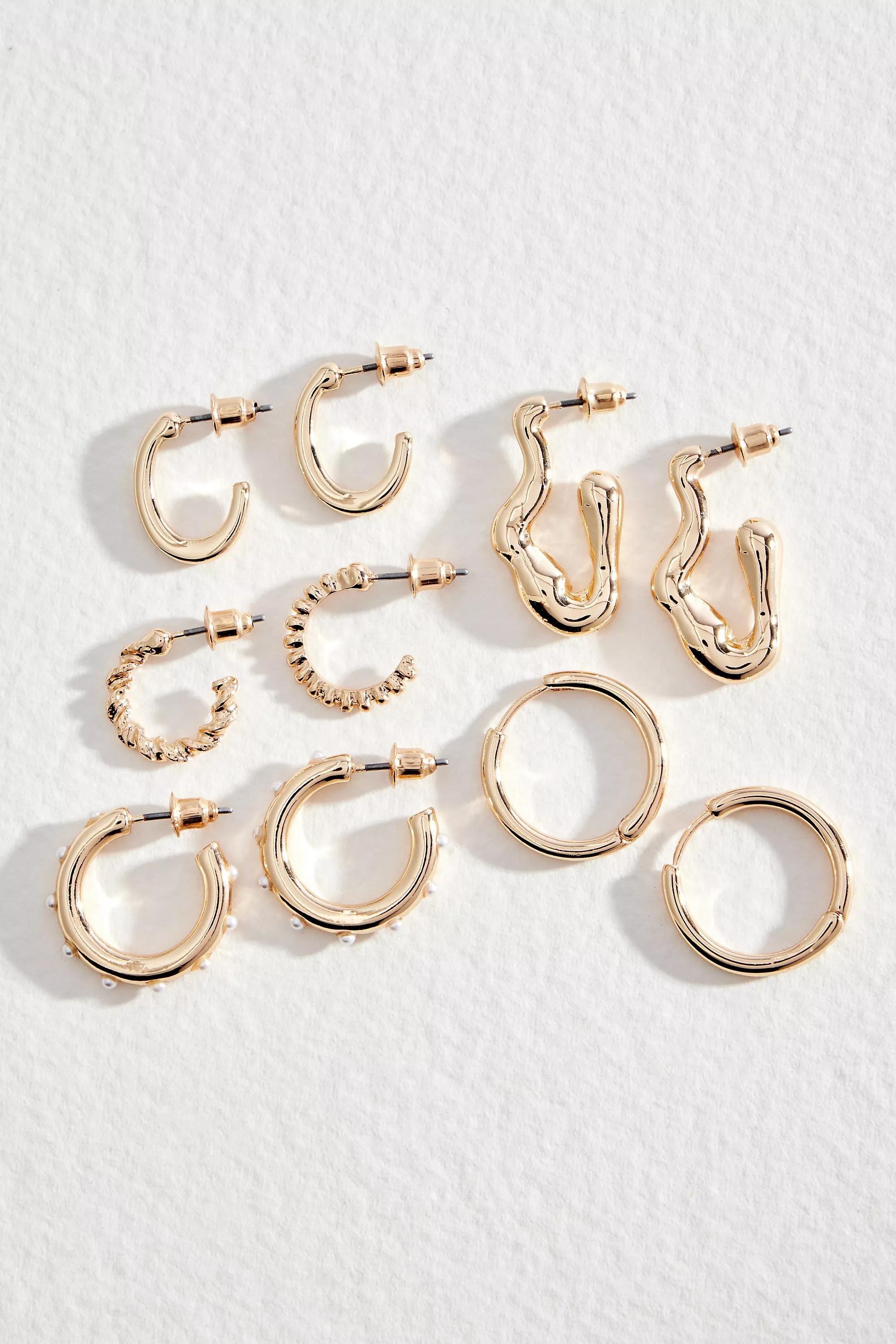 Gold Uo Textured Hoop Earrings 5-Pack, GOLD, large image number 0