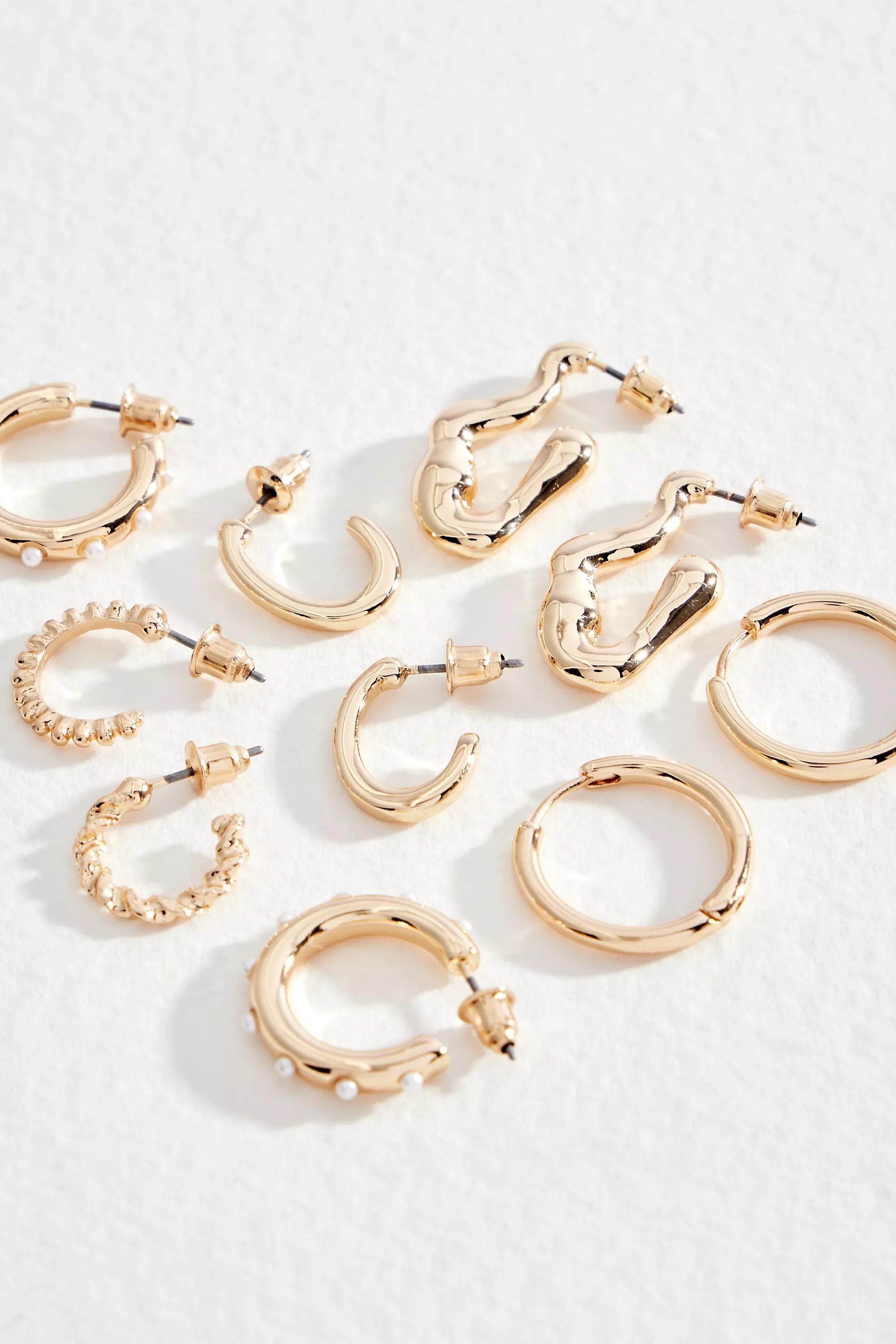 Gold Uo Textured Hoop Earrings 5-Pack, GOLD, large image number 1