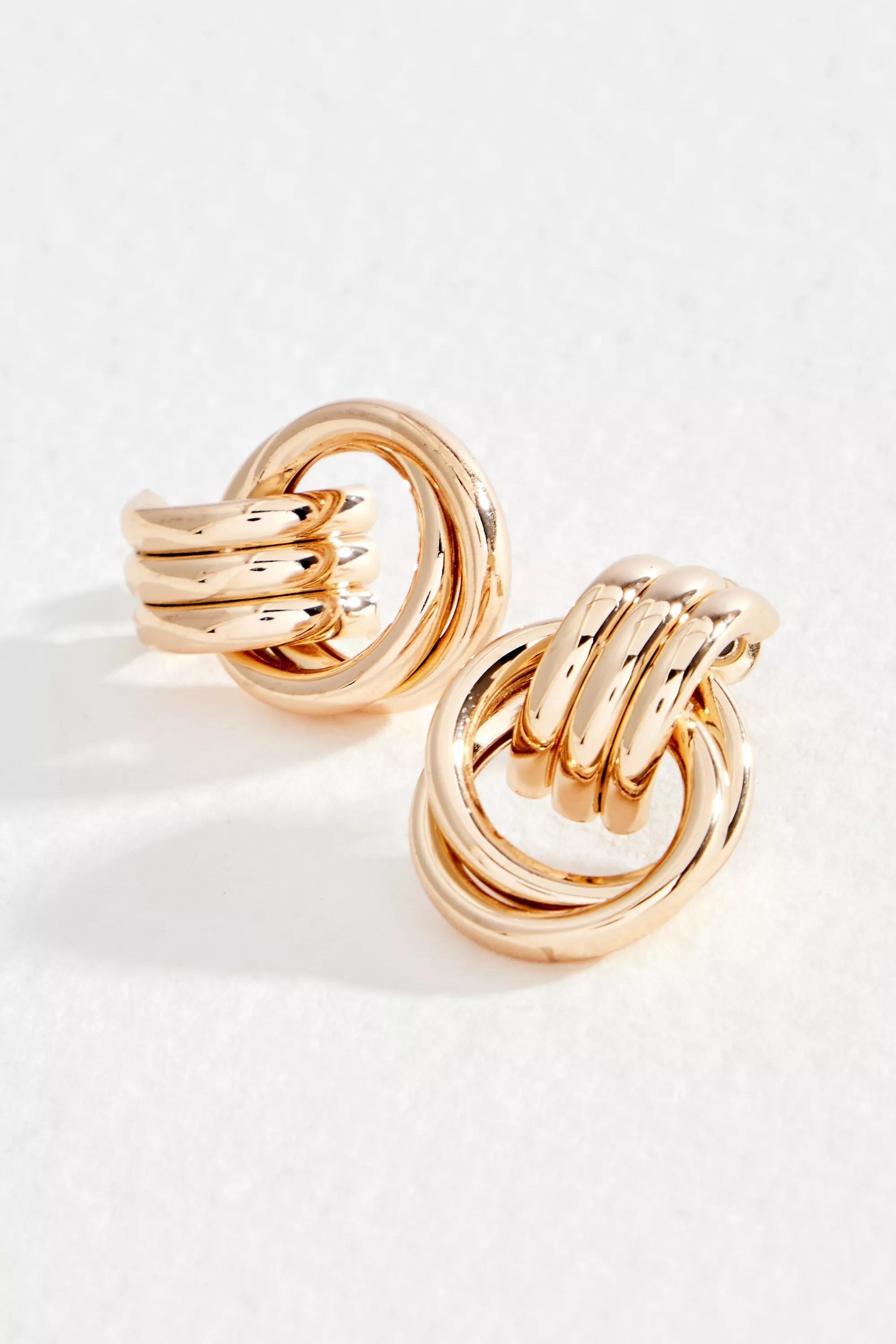 Gold Uo Vintage Knot Loop Earrings, GOLD, large image number 0