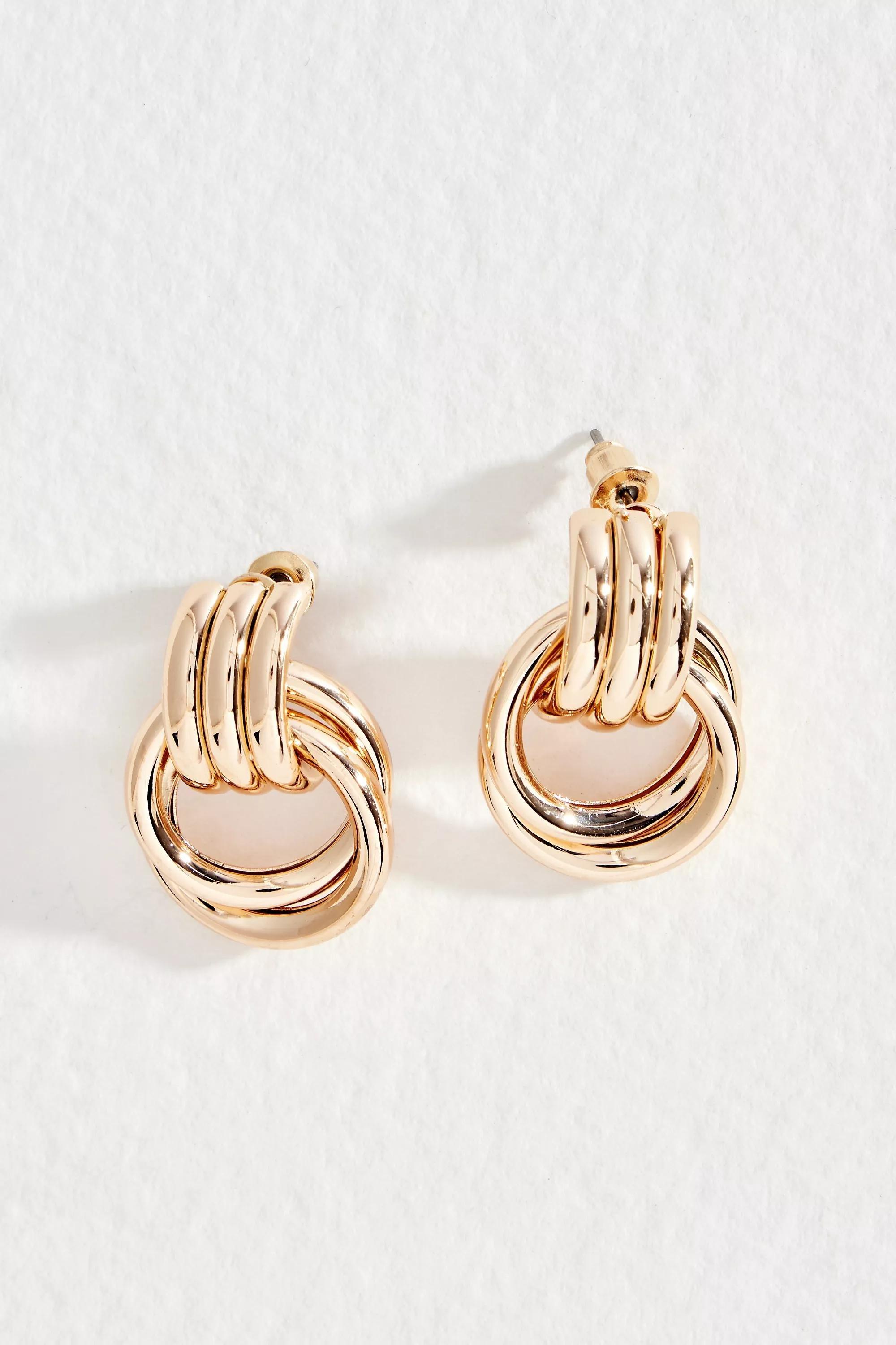 Gold Uo Vintage Knot Loop Earrings, GOLD, large image number 1