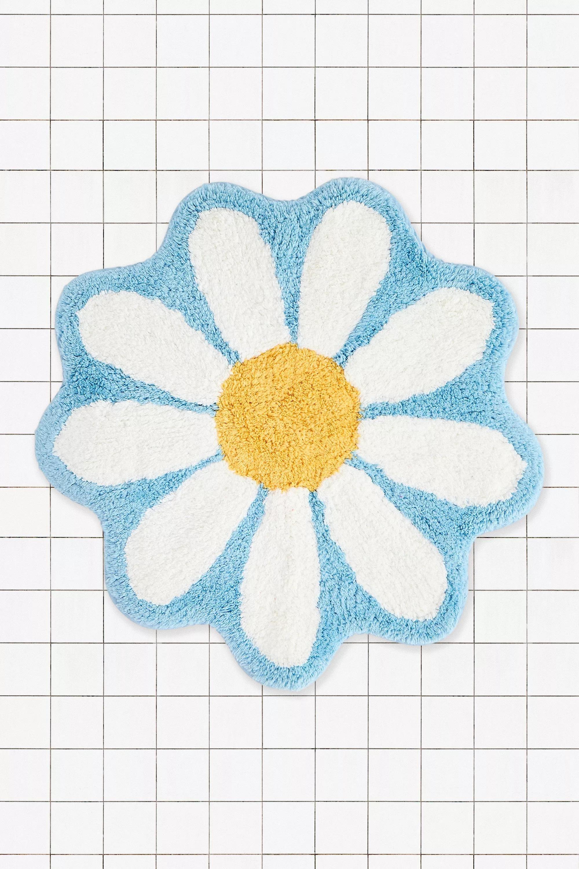 Blue Daisy Mini Bath Mat, BLUE, large image number 0