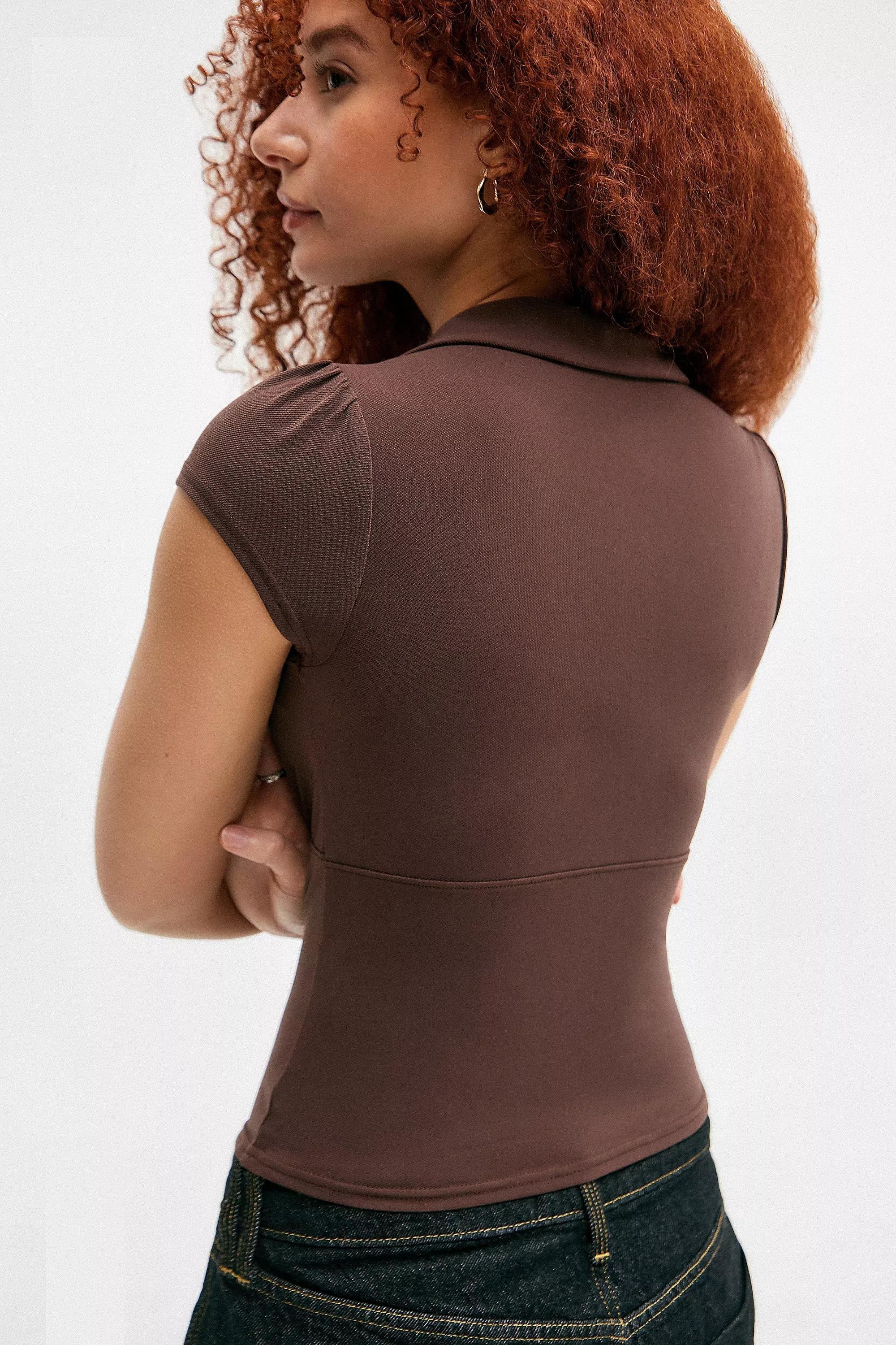 Brown Silence + Noise Loren Hook & Eye Shirt, , large image number 3