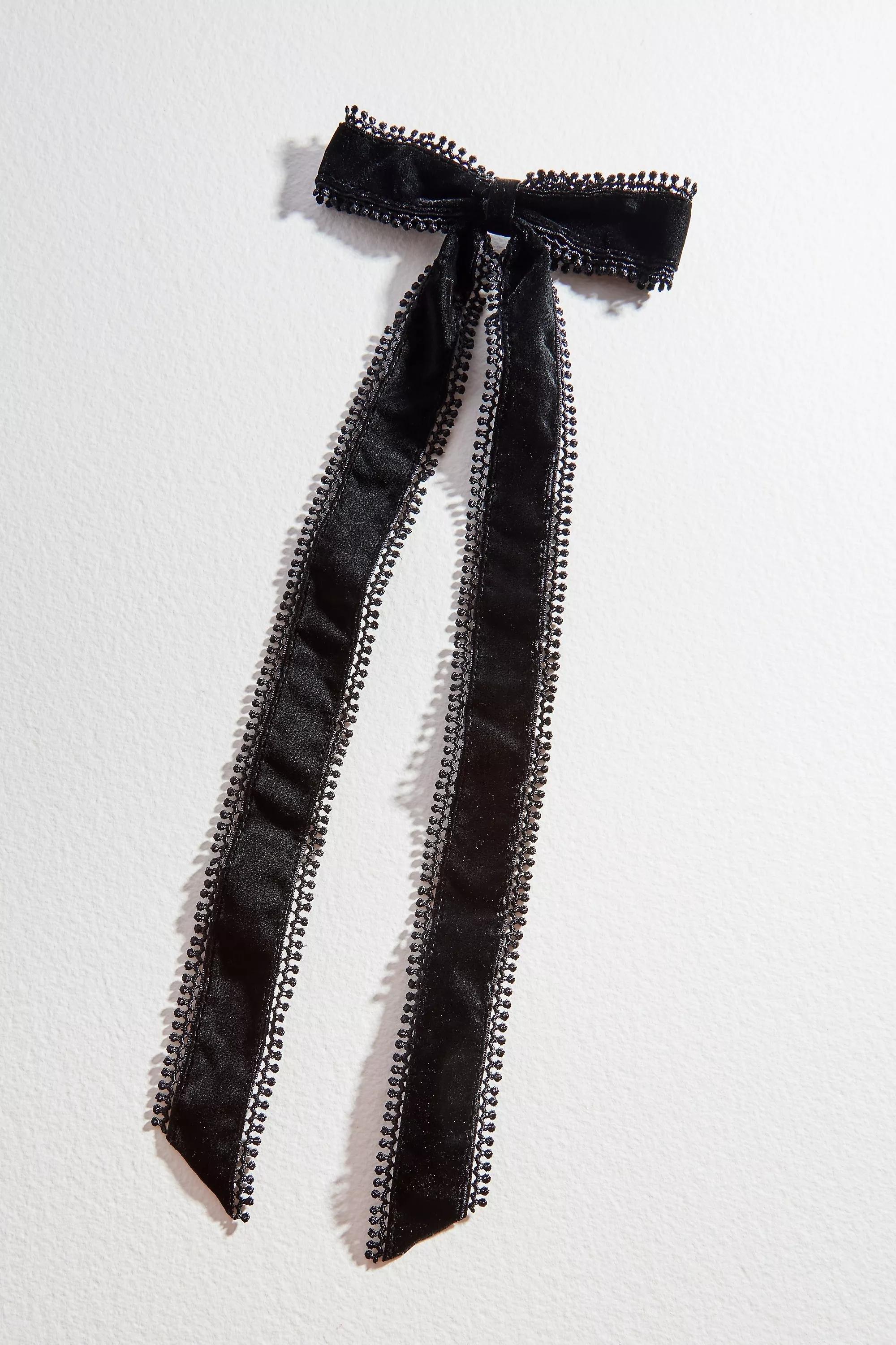 Black Velvet Hair Bow, BLK, large image number 1