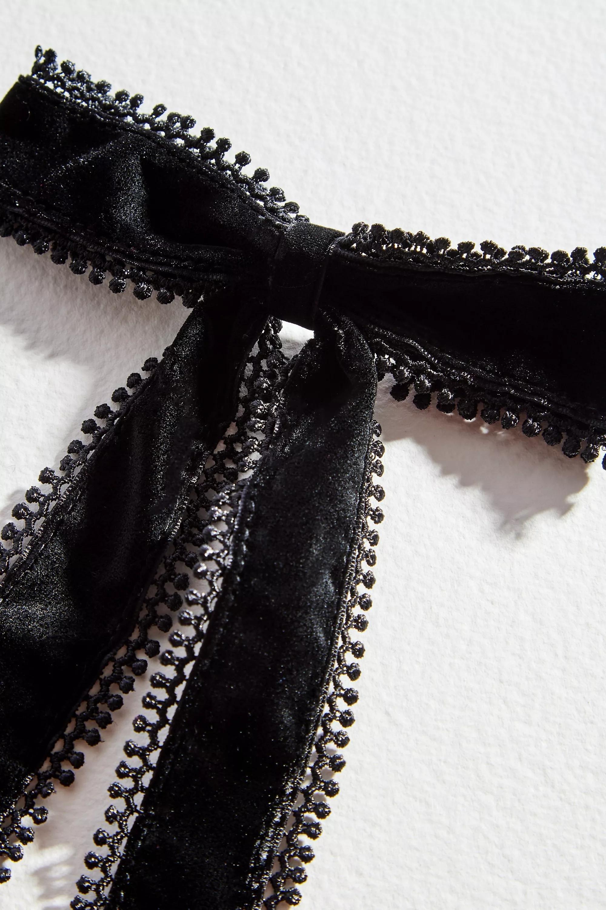Black Velvet Hair Bow, BLK, large image number 2