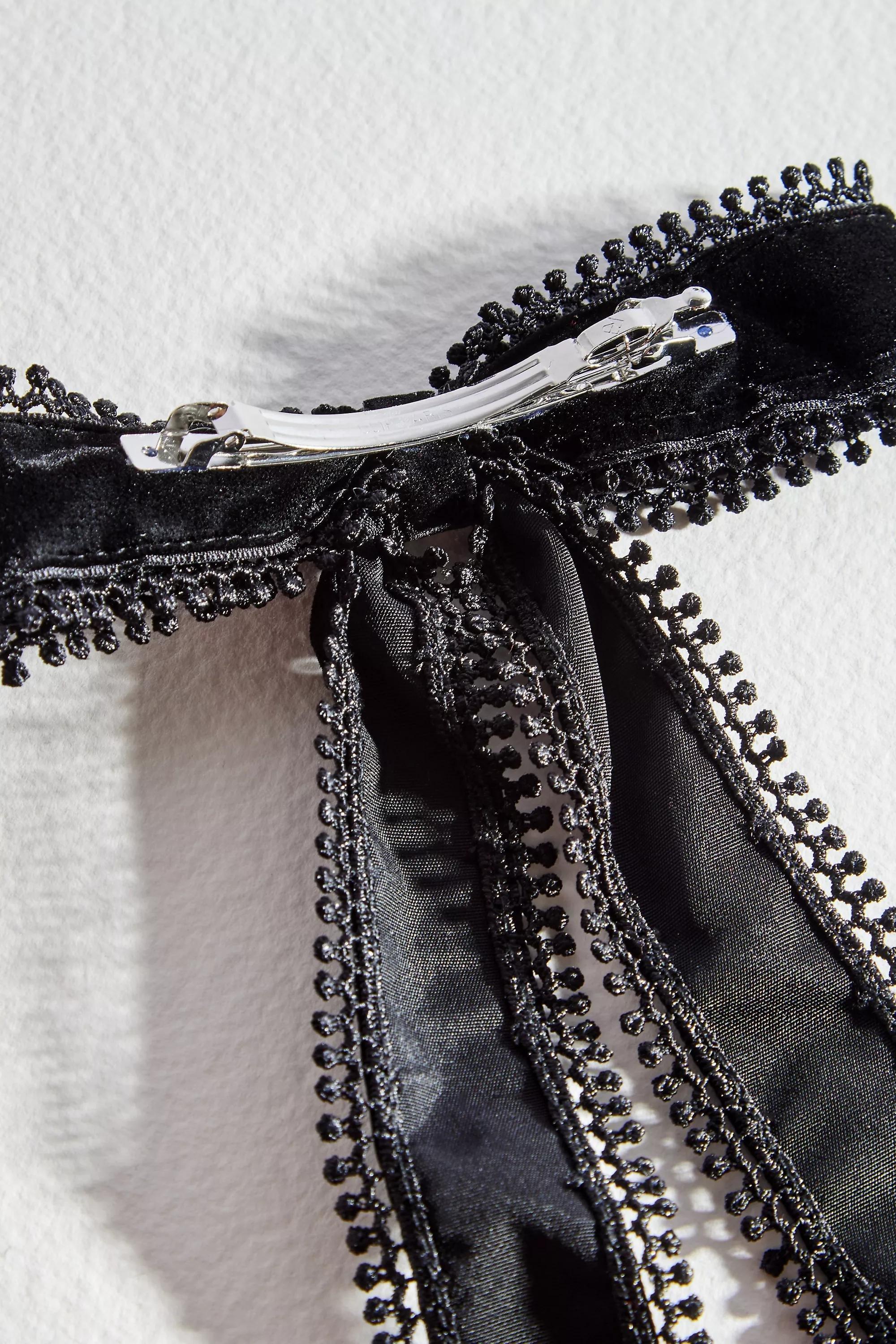 Black Velvet Hair Bow, BLK, large image number 3