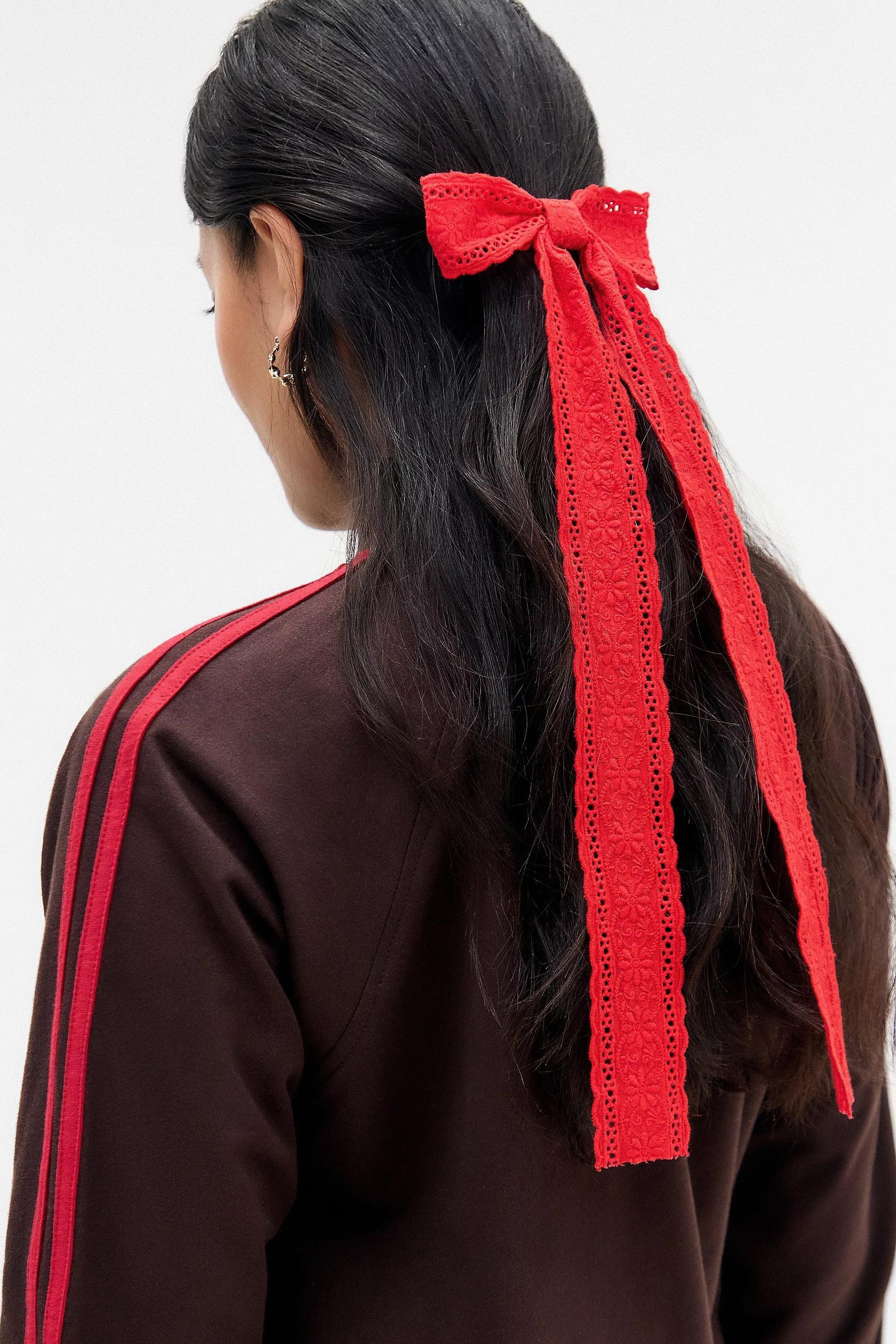 Red Long Laced Hair Bow, A301_0626, large image number 0