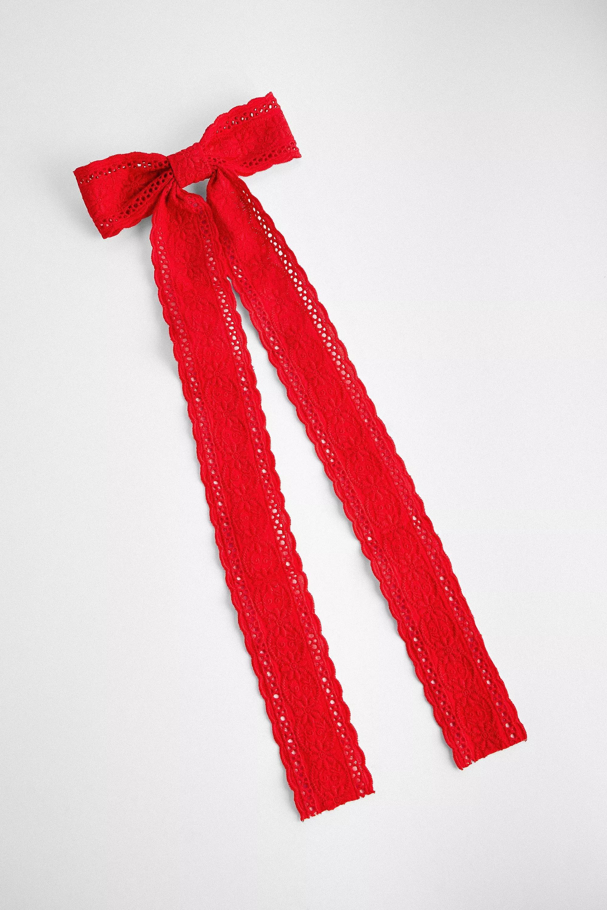 Red Long Laced Hair Bow, A301_0626, large image number 1