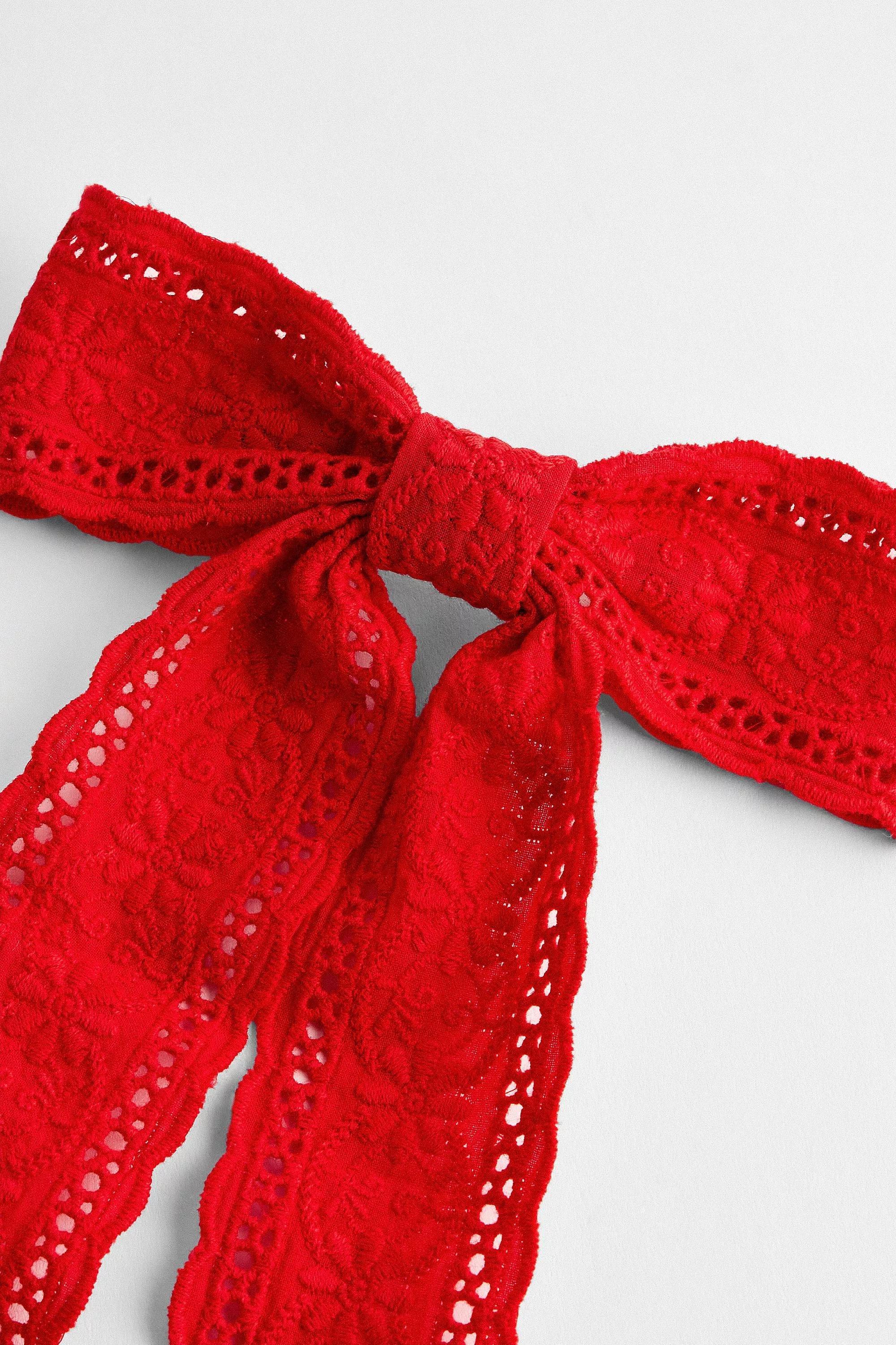 Red Long Laced Hair Bow, A301_0626, large image number 2