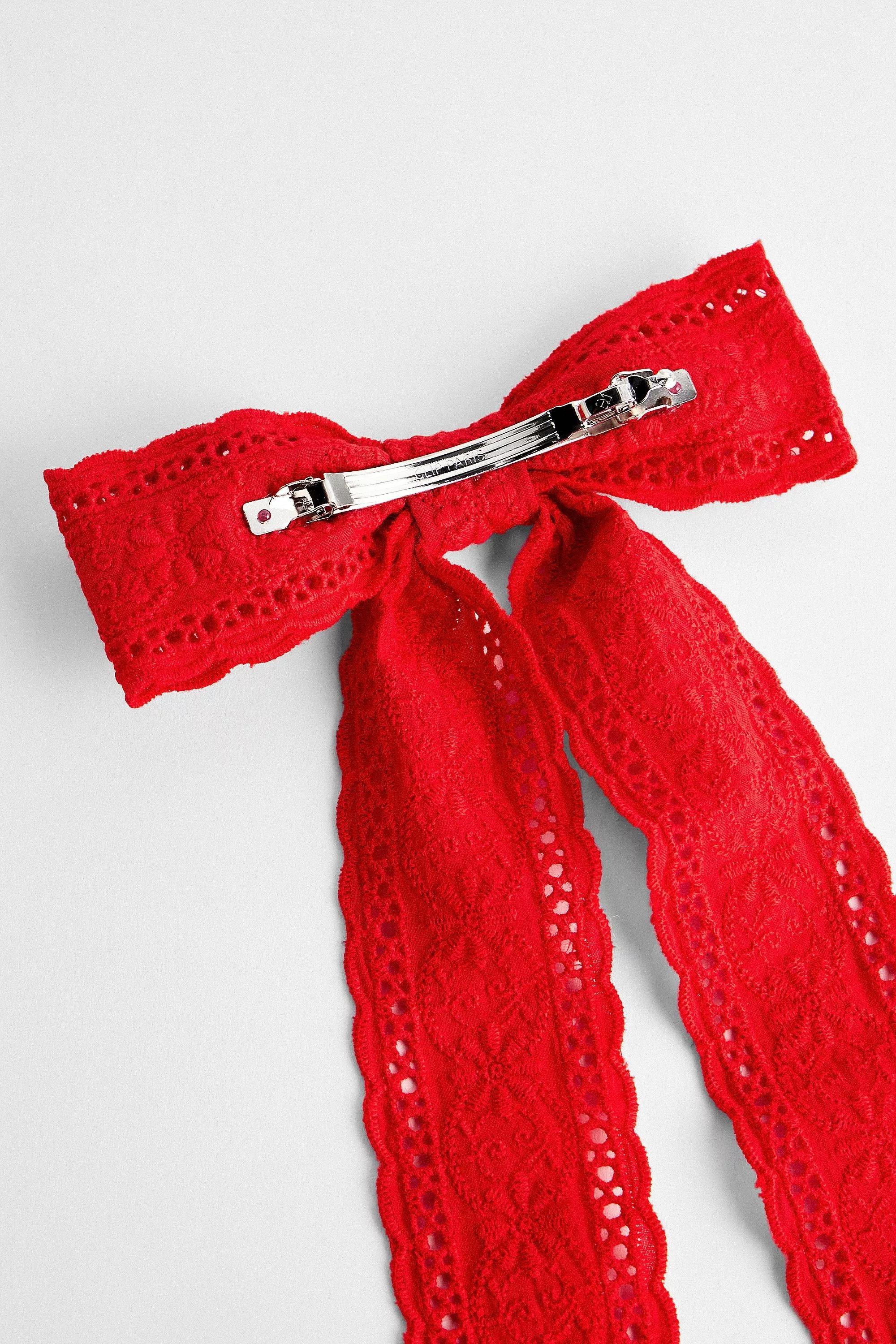 Red Long Laced Hair Bow, A301_0626, large image number 3