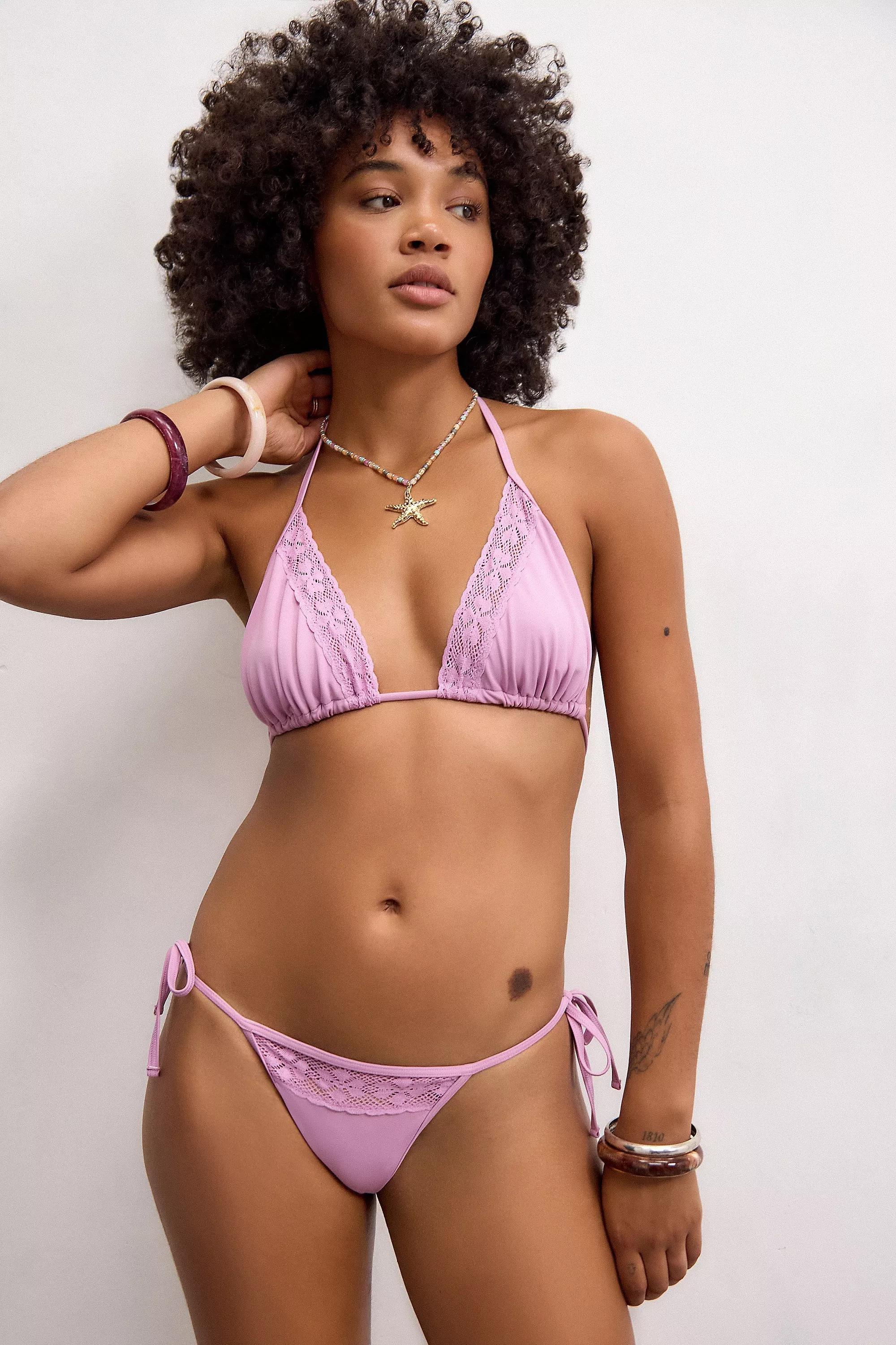 Pink Out From Under Sally Crochet-Trim Bikini Top, , large image number 1
