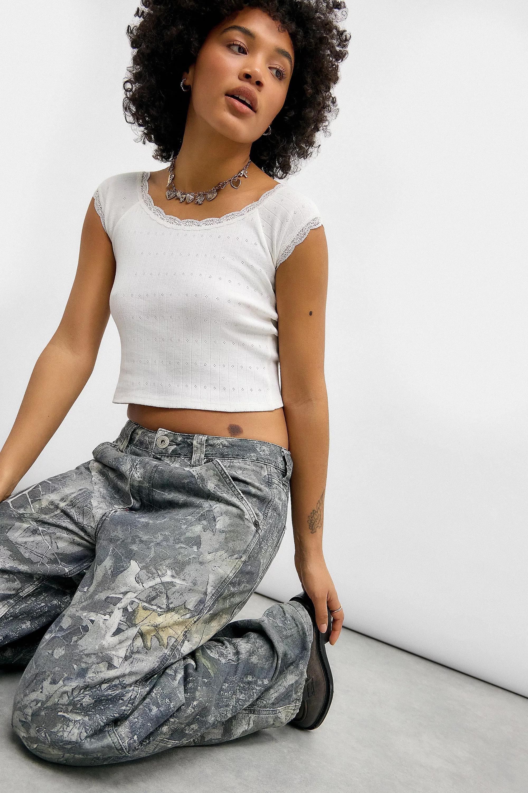 White Kimchi Blue Plain Pointelle Top, , large image number 4