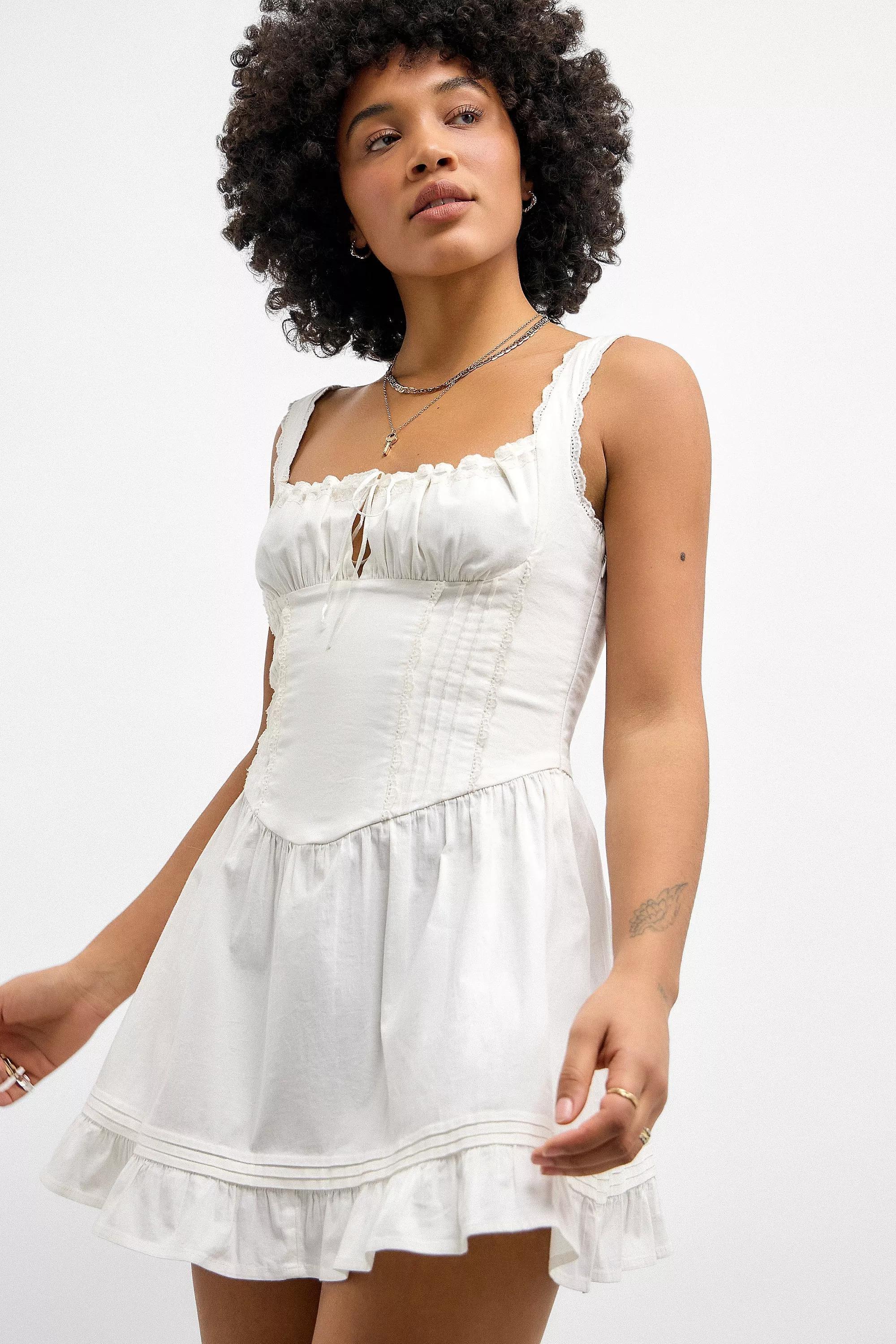 White Kimchi Blue Gabriette Drop Waist Mini Dress, , large image number 3