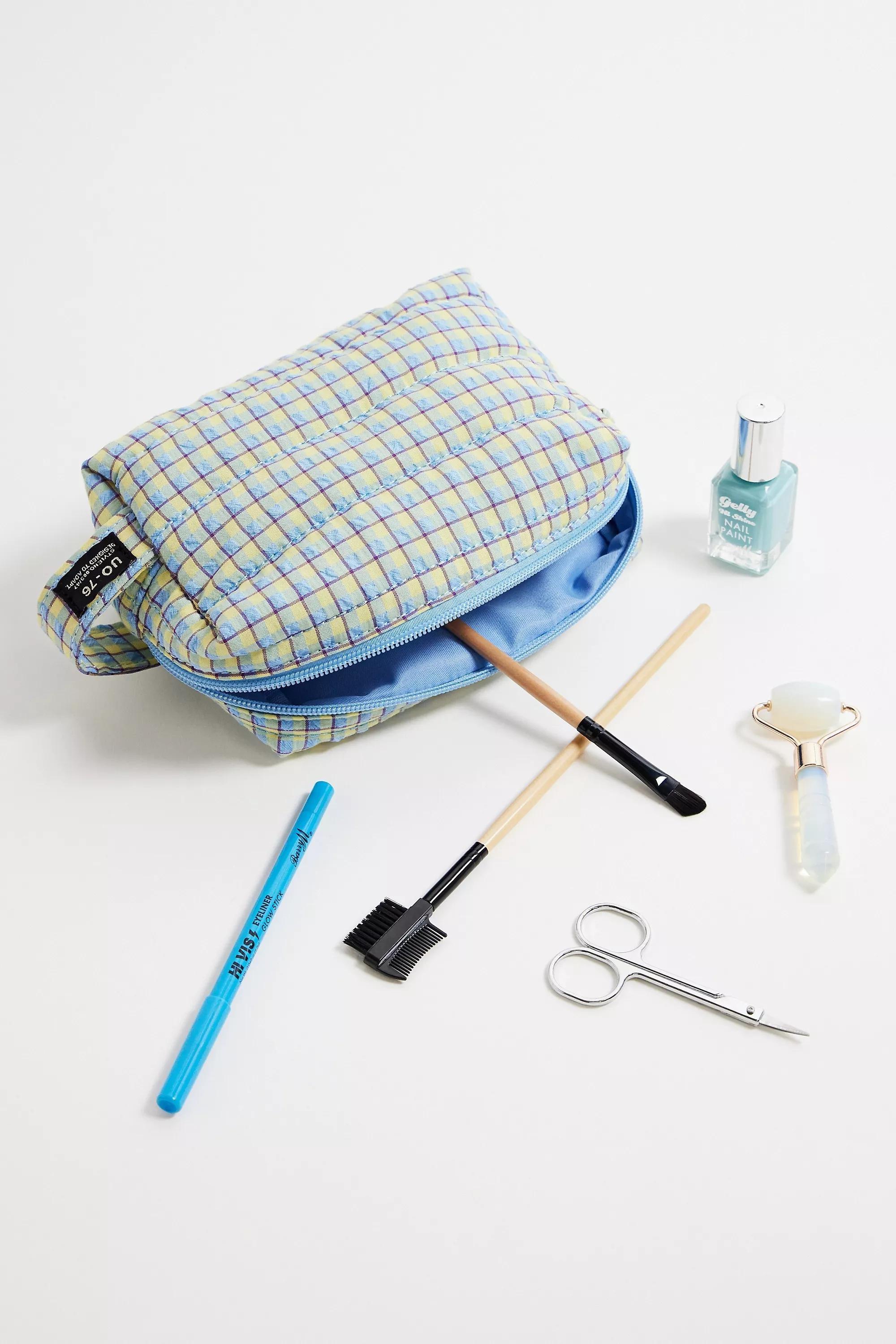 Blue UO Gingham Makeup Bag, BLUE, large image number 1
