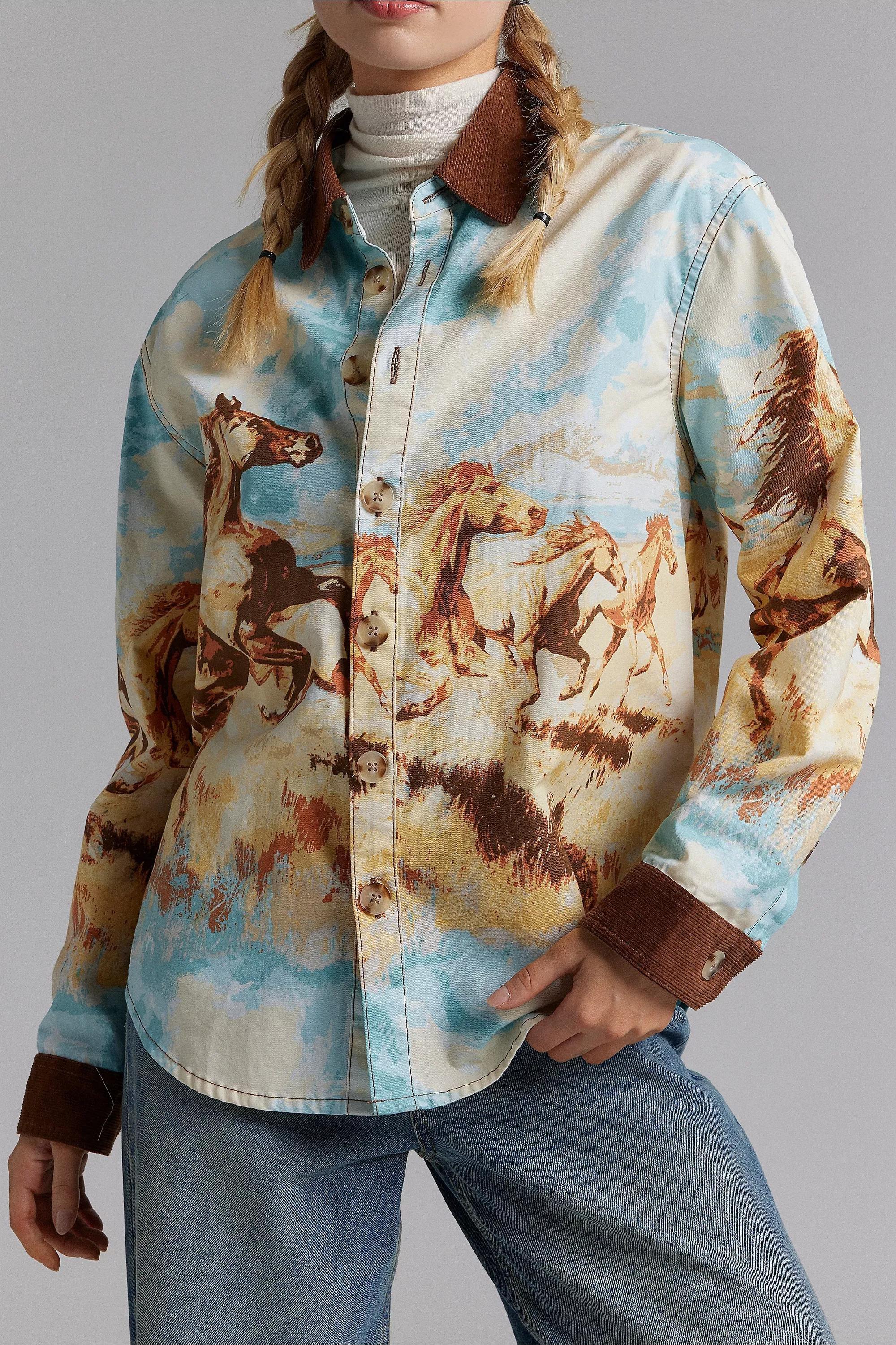 Blue Pattern Bdg Printed Denim Shirt, , large image number 0