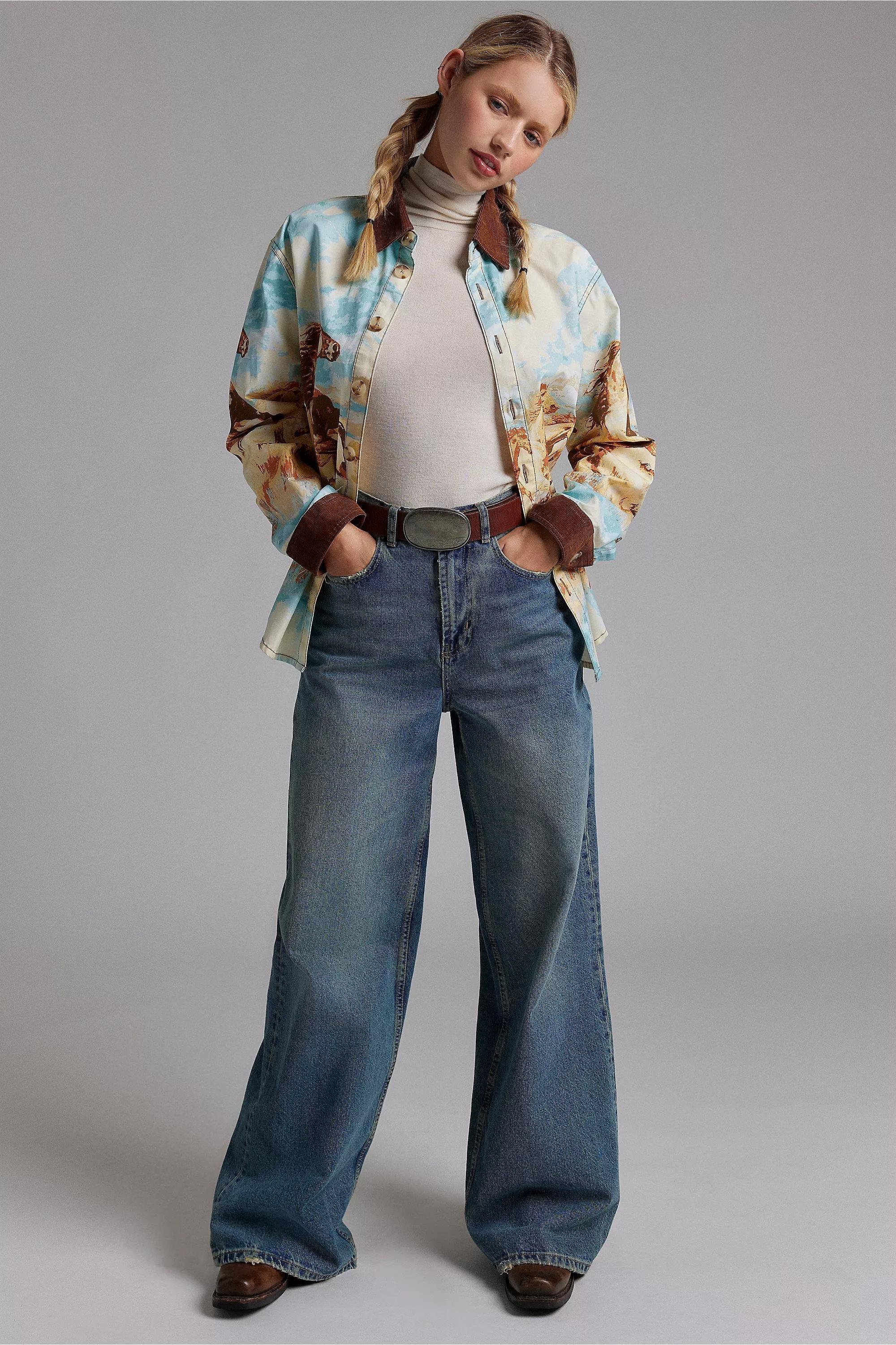 Blue Pattern Bdg Printed Denim Shirt, , large image number 1