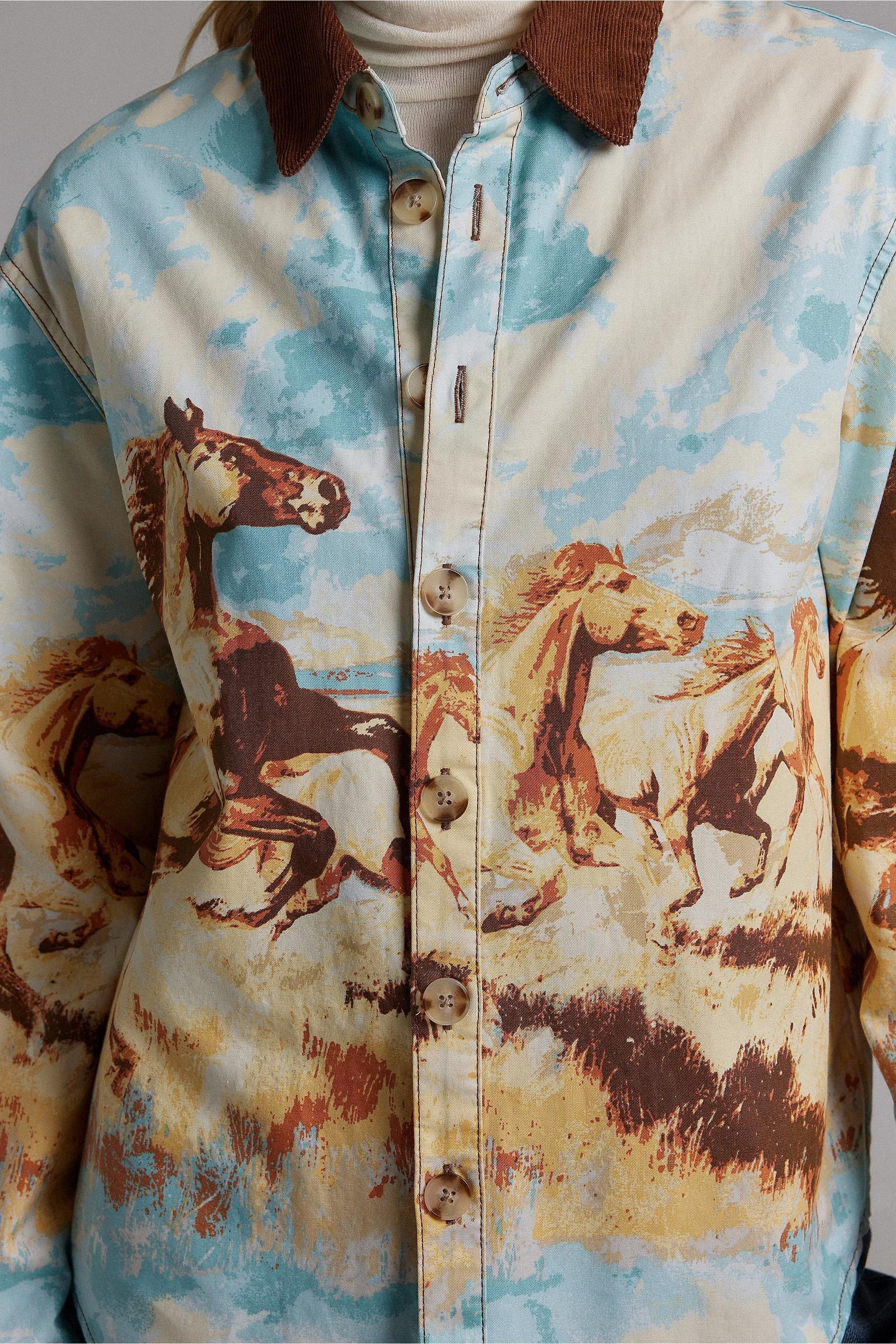 Blue Pattern Bdg Printed Denim Shirt, , large image number 2