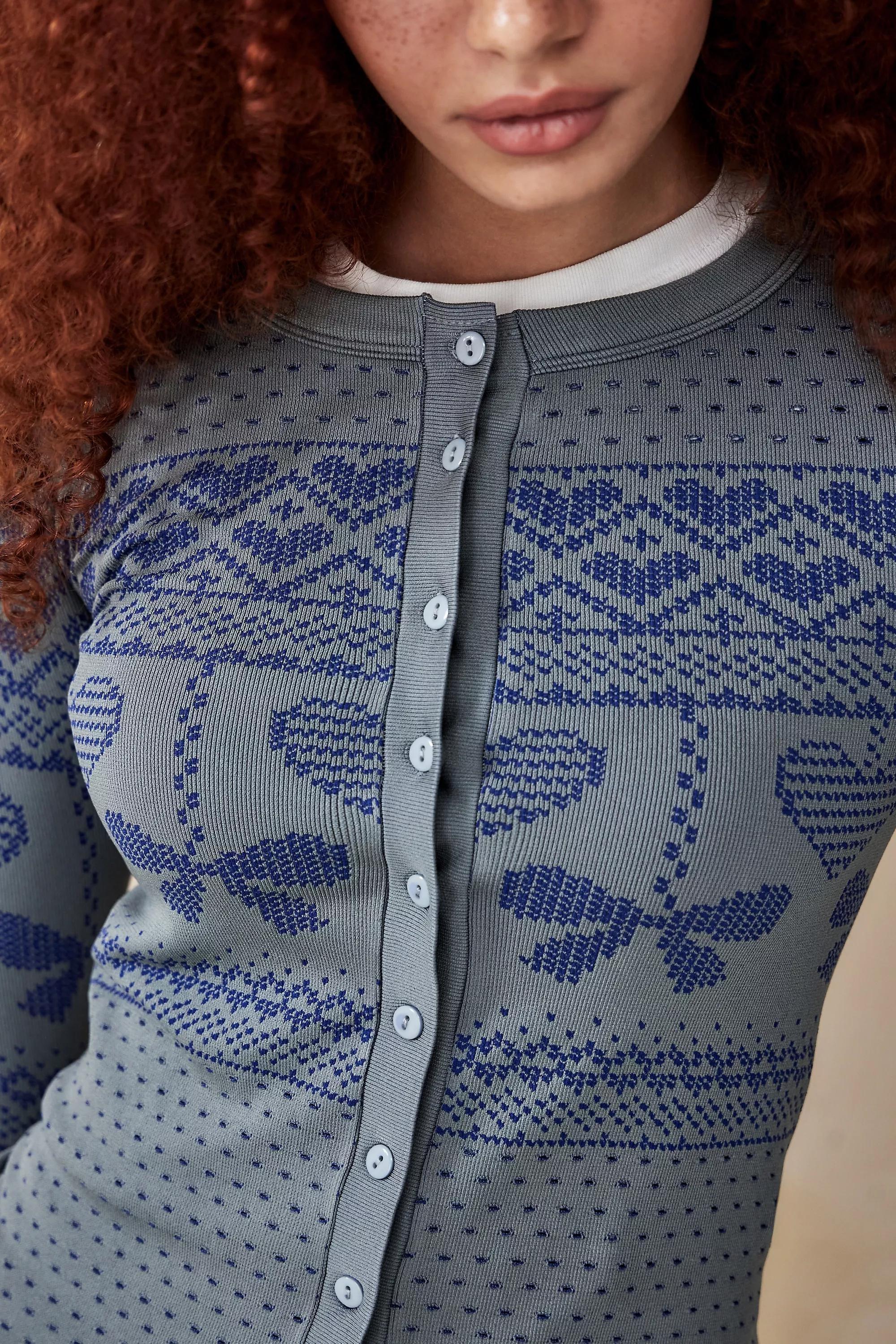 Grey Uo Patterned Seamless Cardigan, , large image number 1