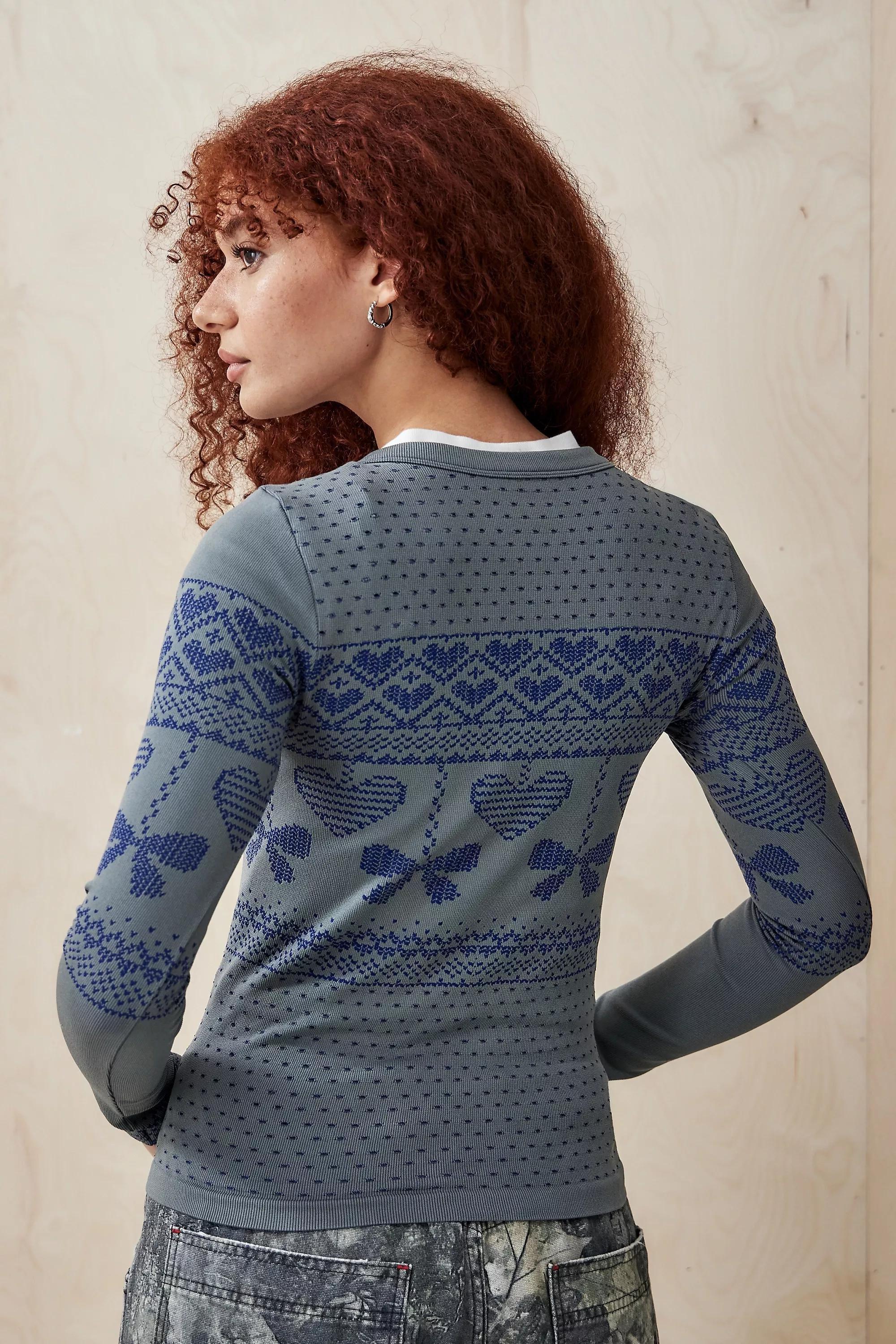 Grey Uo Patterned Seamless Cardigan, , large image number 3