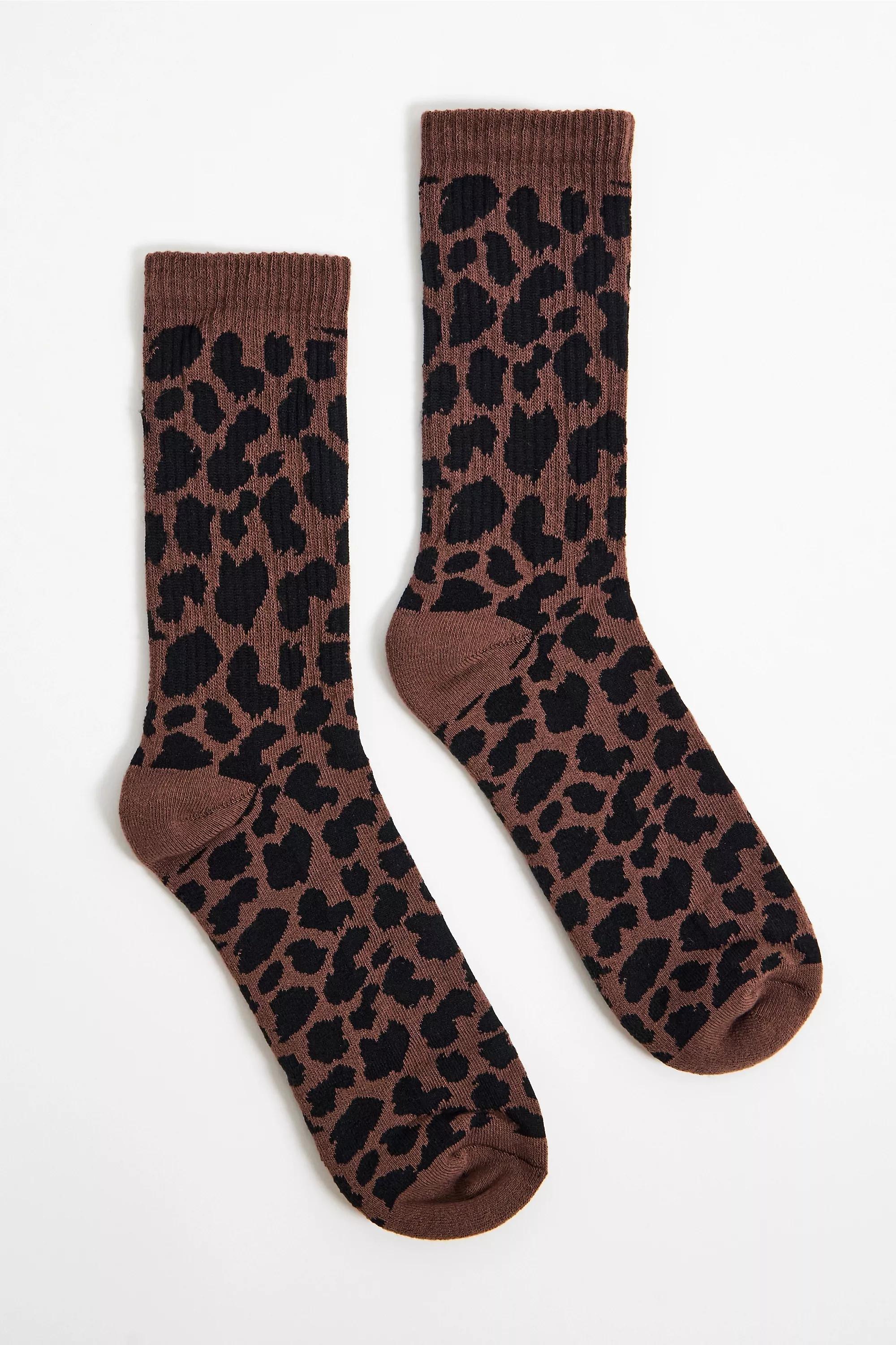 Brown Motif Uo Leopard Print Socks, BRN MOTIF, medium