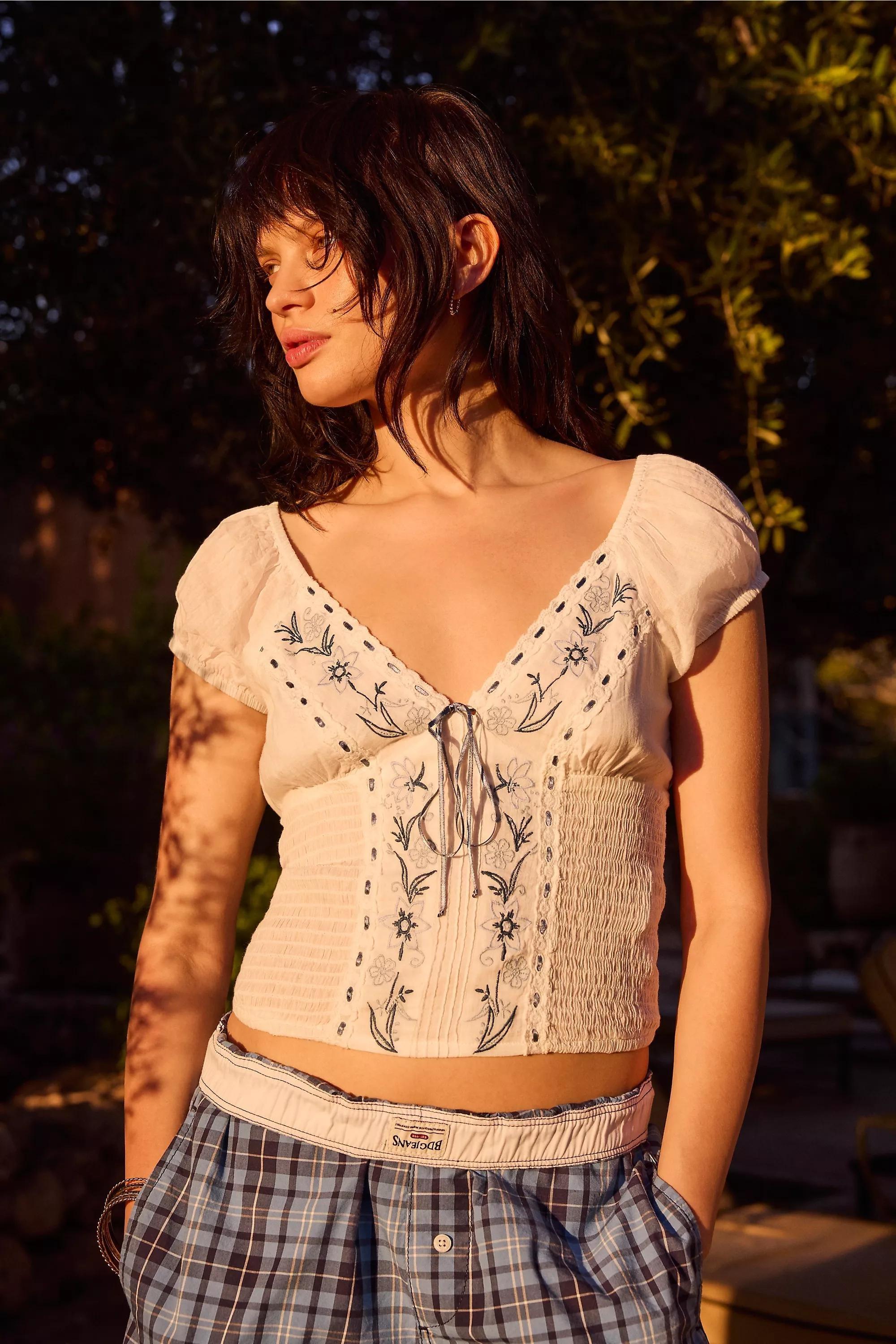 White Uo Embroidered Blouse, WHT, medium