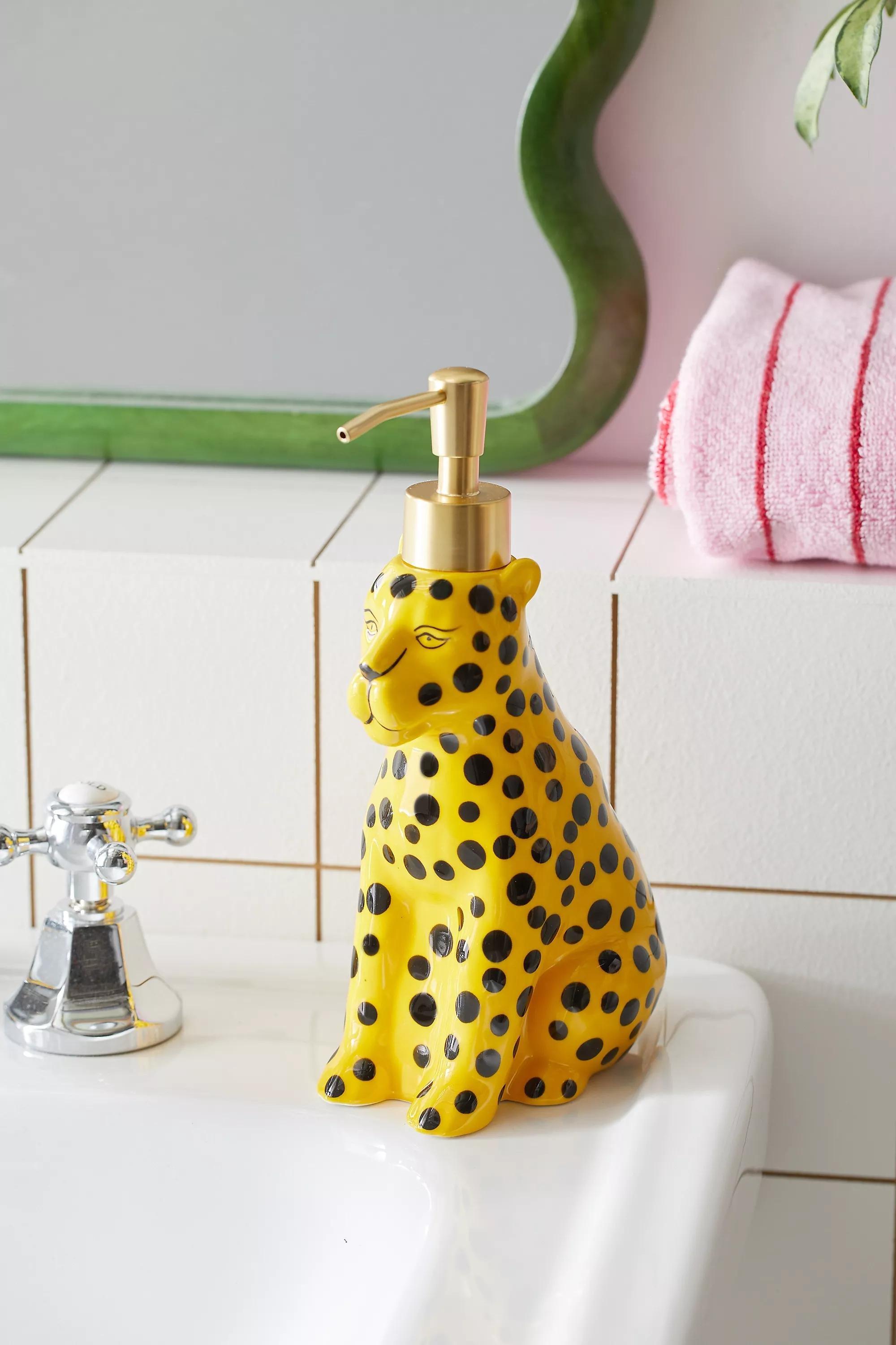 Yellow Leopard Soap Dispenser, YEL, large image number 0