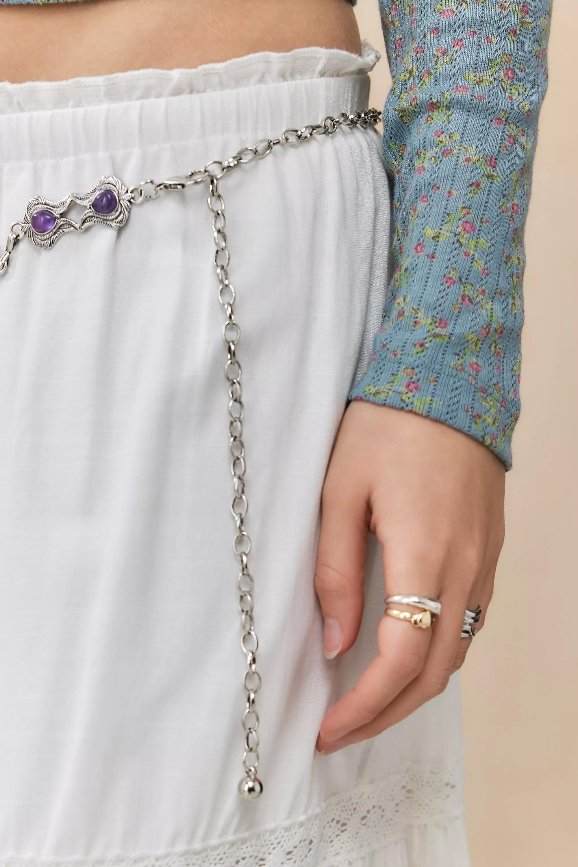 Silver Silence + Noise Ornate Gemstone Chain Belt, SLVR, large image number 1