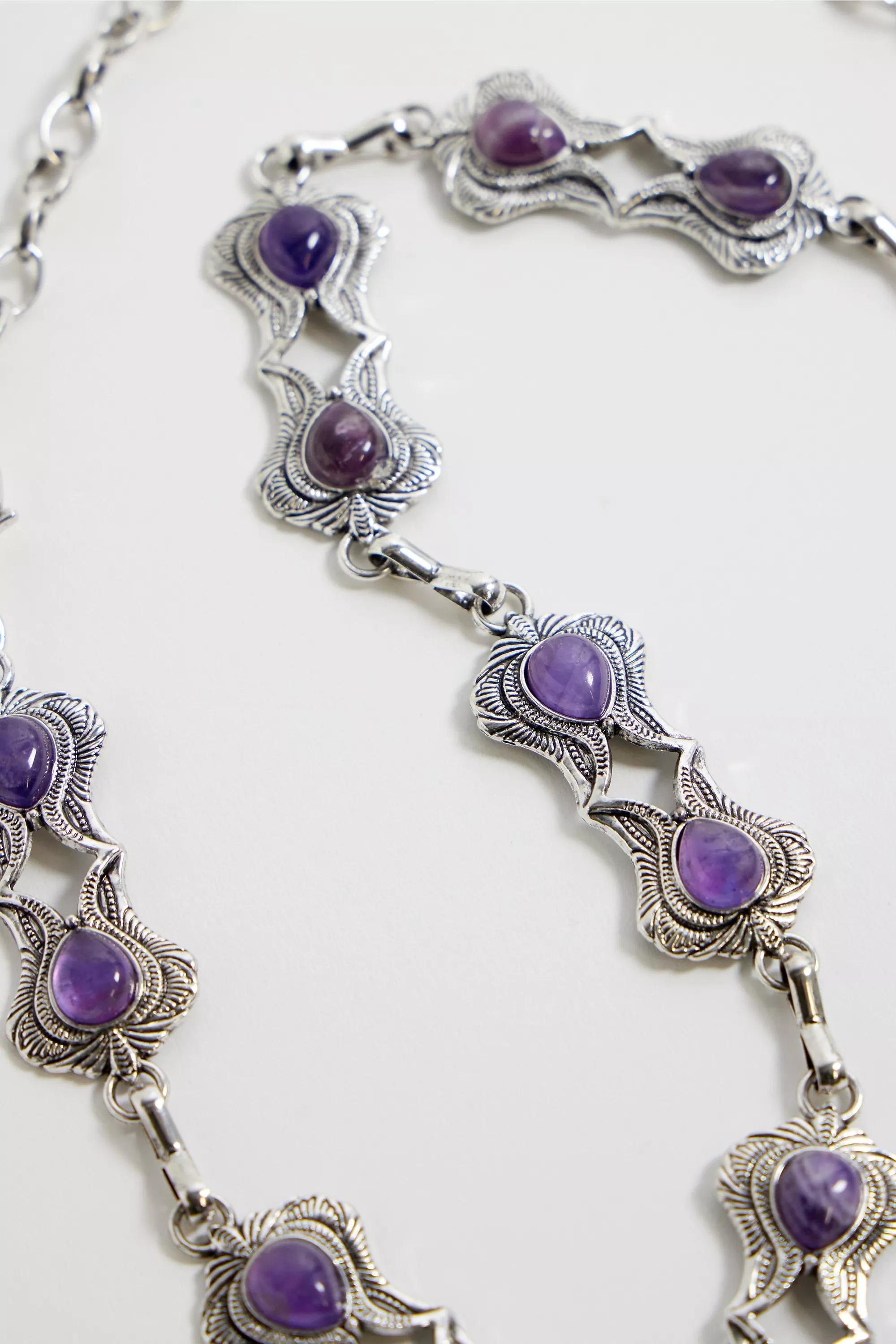 Silver Silence + Noise Ornate Gemstone Chain Belt, SLVR, large image number 3