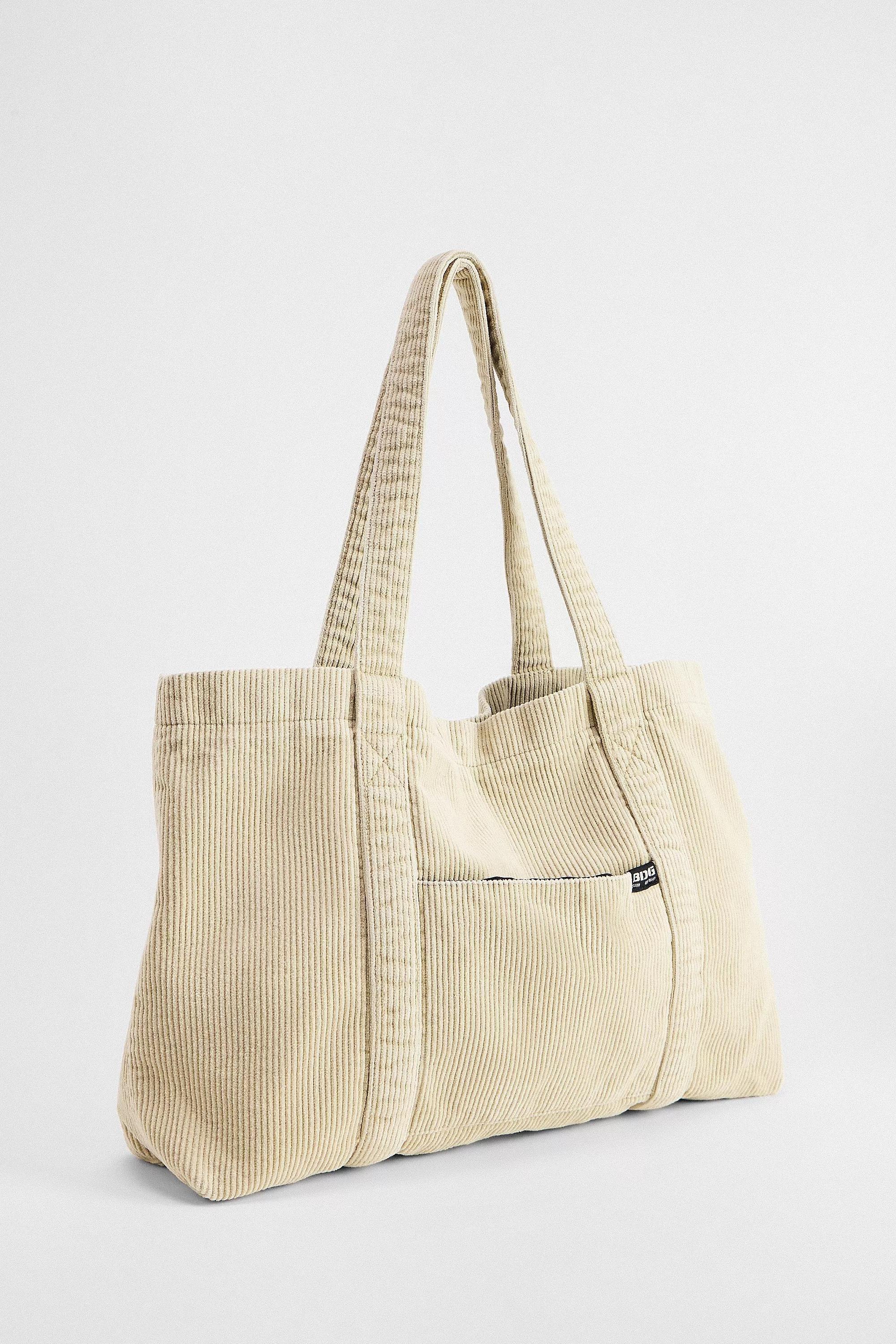 Beige Bdg Tab Pocket Corduroy Tote Bag, NEUTR, large image number 3