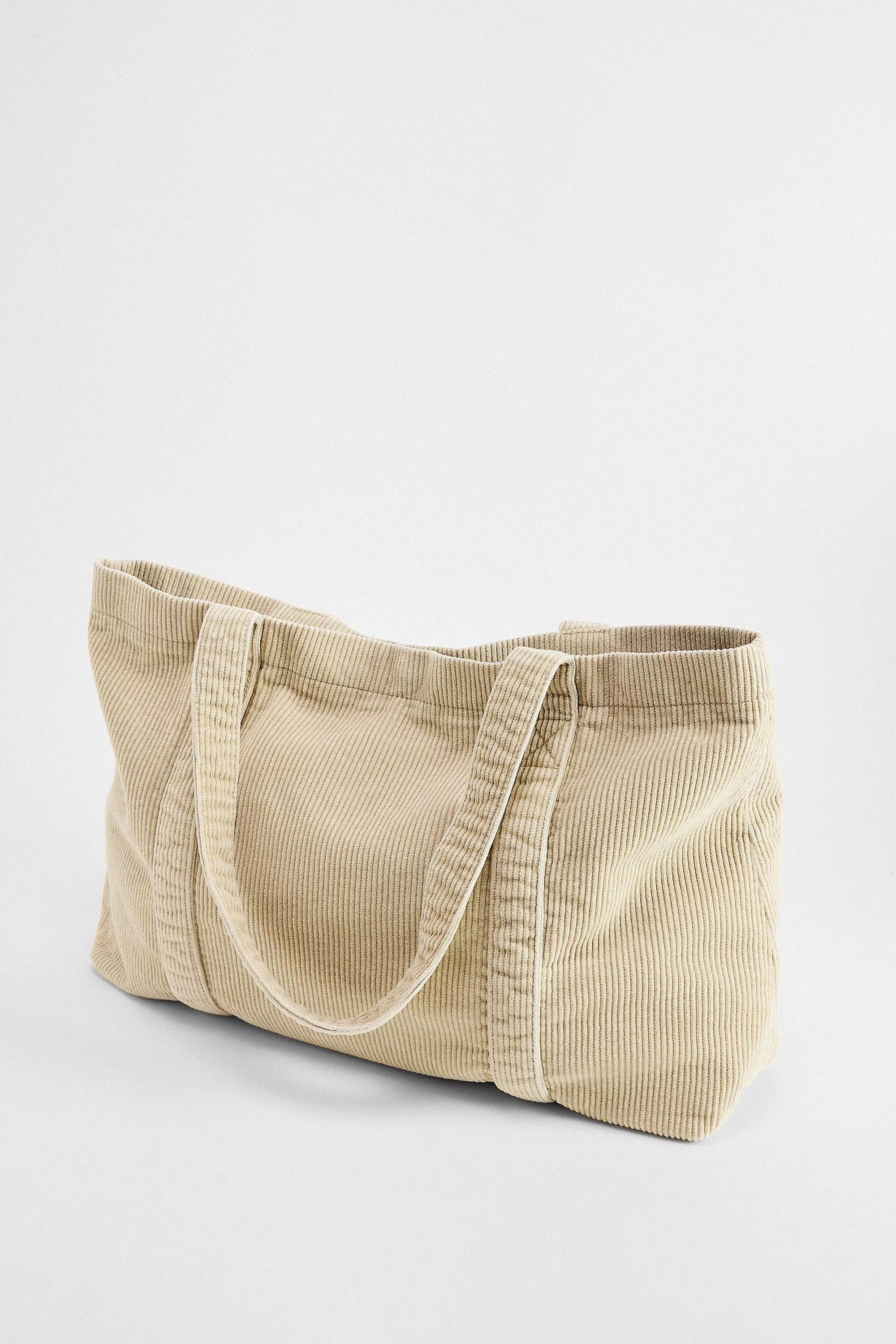 Beige Bdg Tab Pocket Corduroy Tote Bag, NEUTR, large image number 4