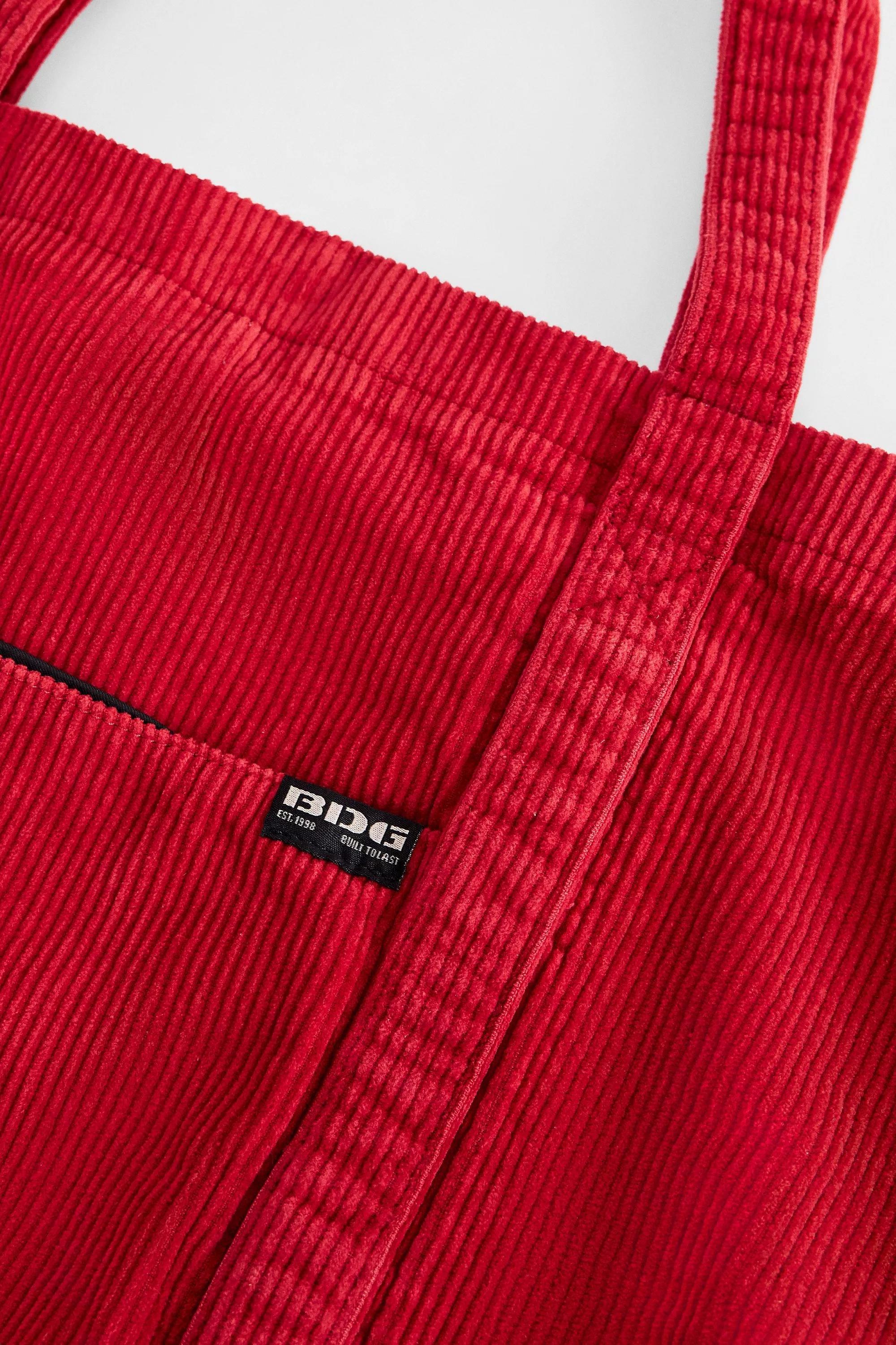 Red Bdg Tab Pocket Corduroy Tote Bag, CRIM, medium