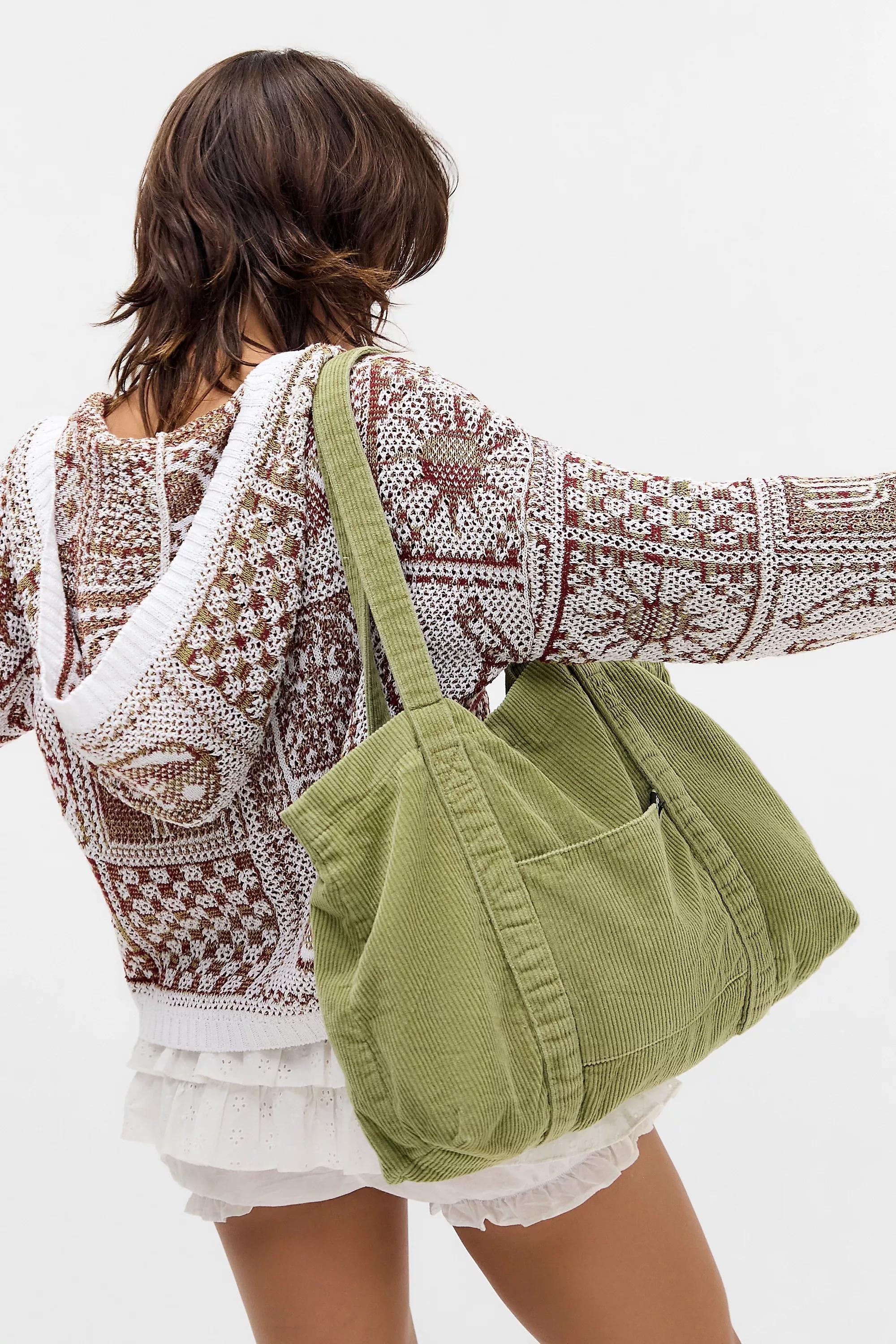 Green Bdg Tab Pocket Corduroy Tote Bag, A301_0384, large image number 0