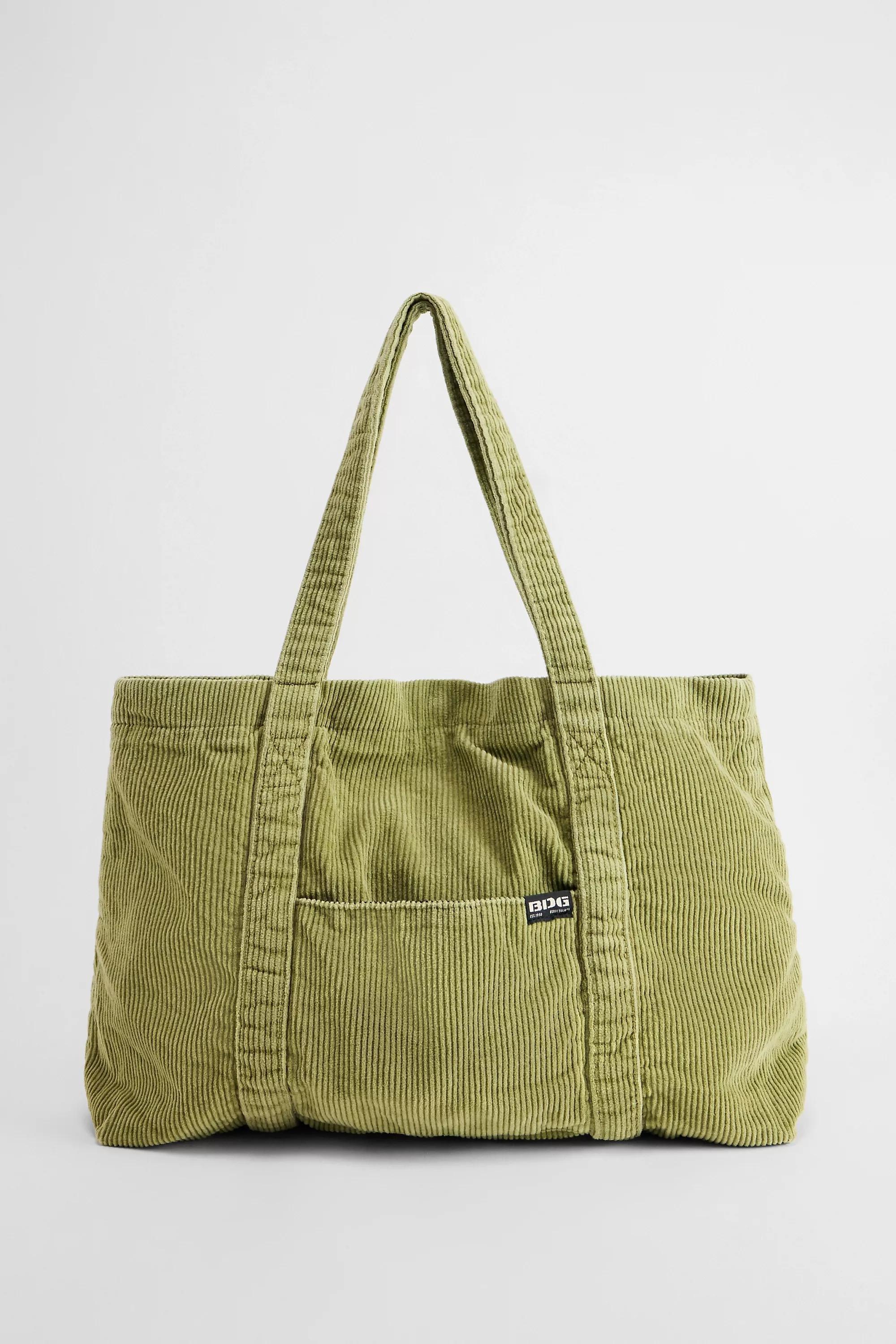 Green Bdg Tab Pocket Corduroy Tote Bag, A301_0384, large image number 1