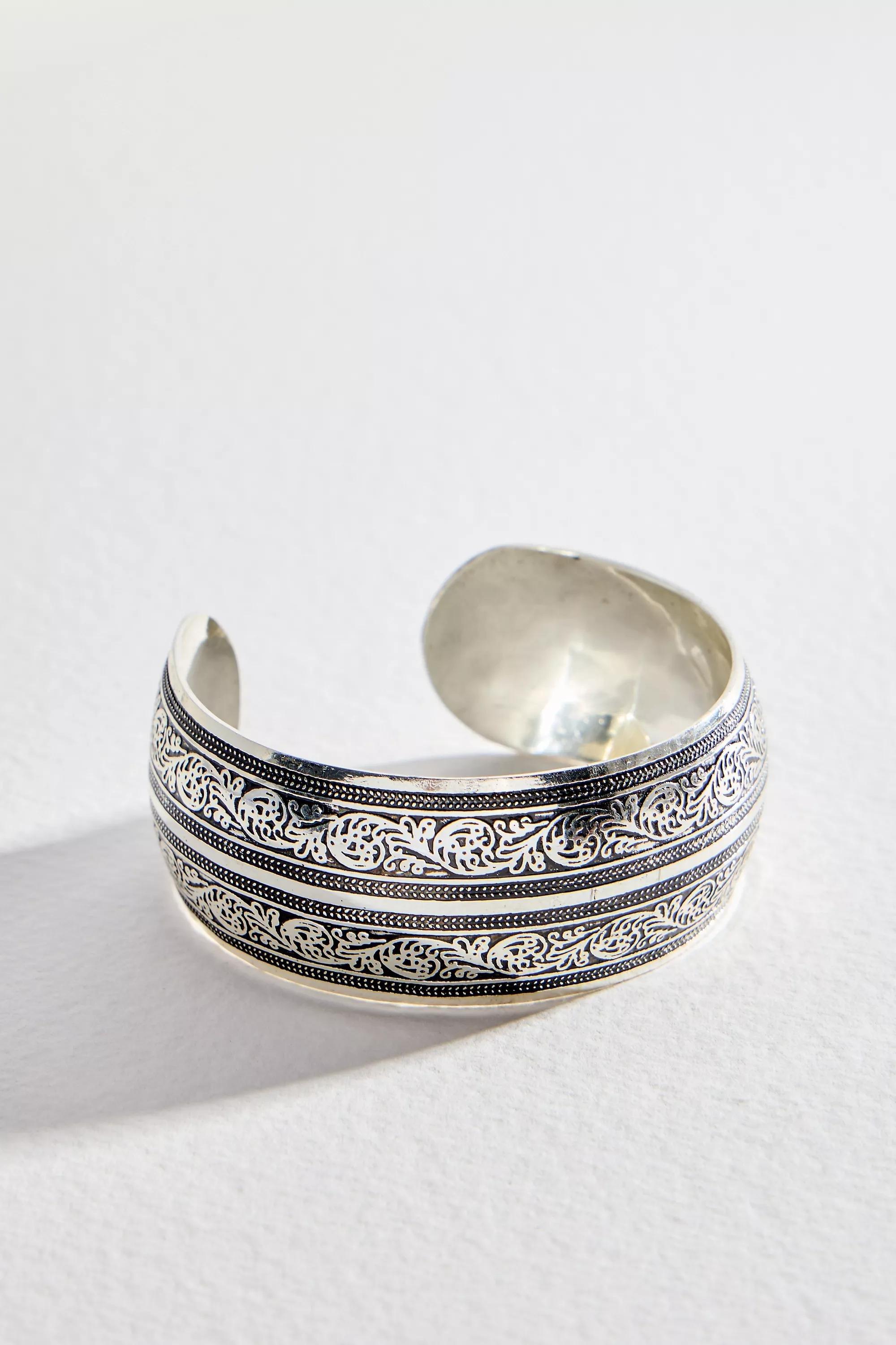 Silver Silence + Noise Etched Cuff Bangle, SLVR, large image number 0