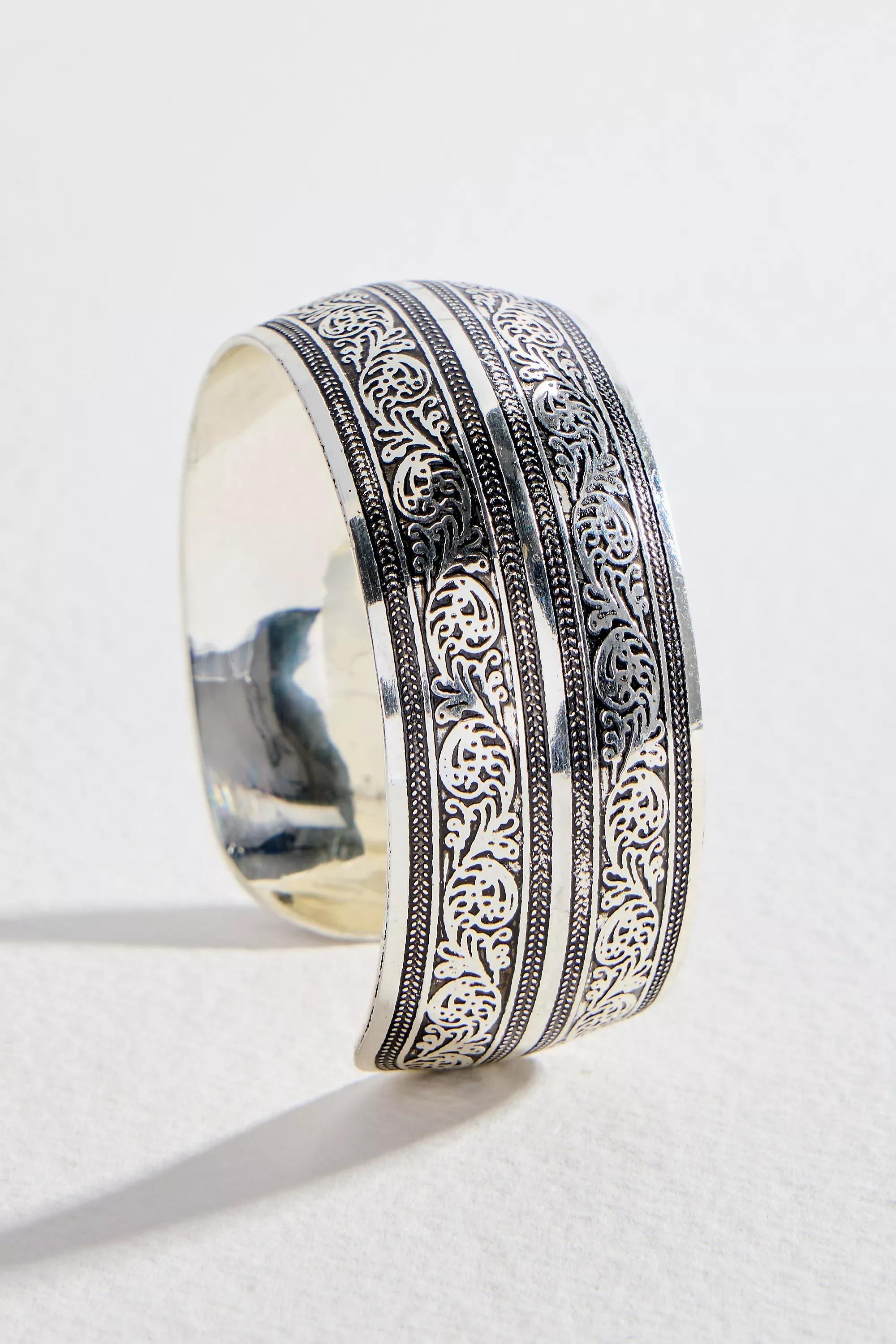 Silver Silence + Noise Etched Cuff Bangle, SLVR, large image number 1