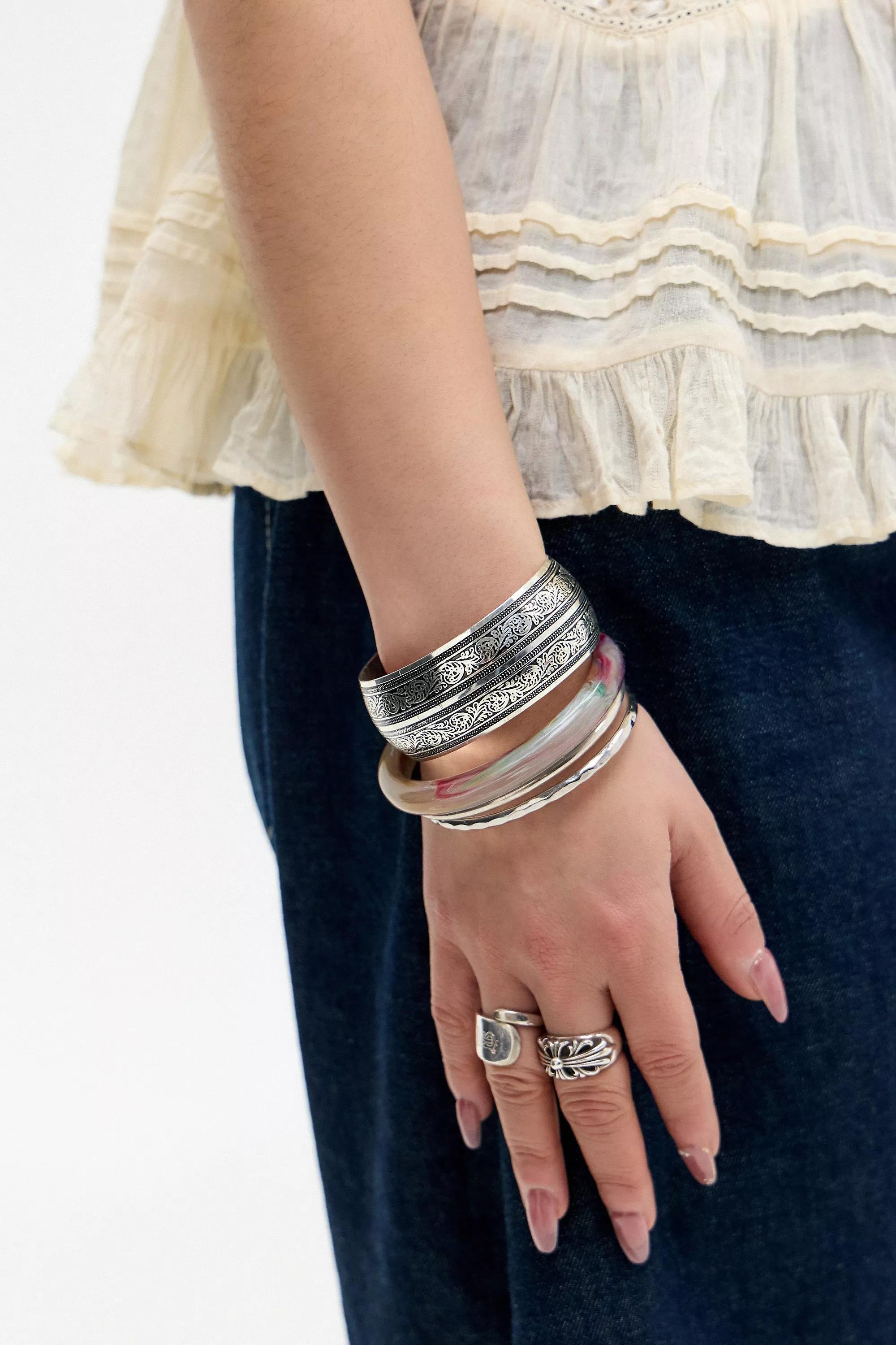 Silver Silence + Noise Etched Cuff Bangle, SLVR, large image number 2