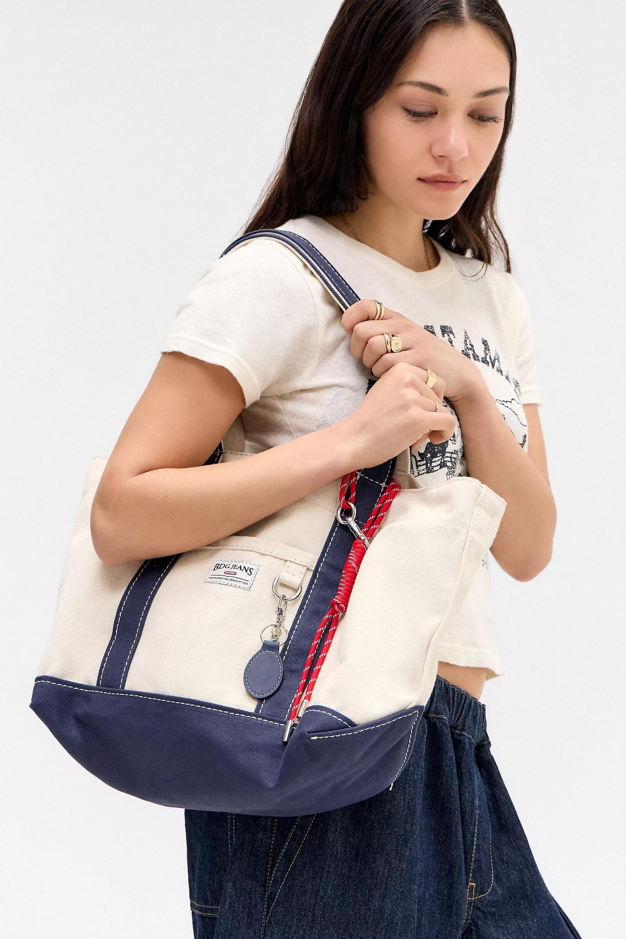 Beige Bdg Canvas Keychain Tote Bag, LIGHT SAND, large image number 0