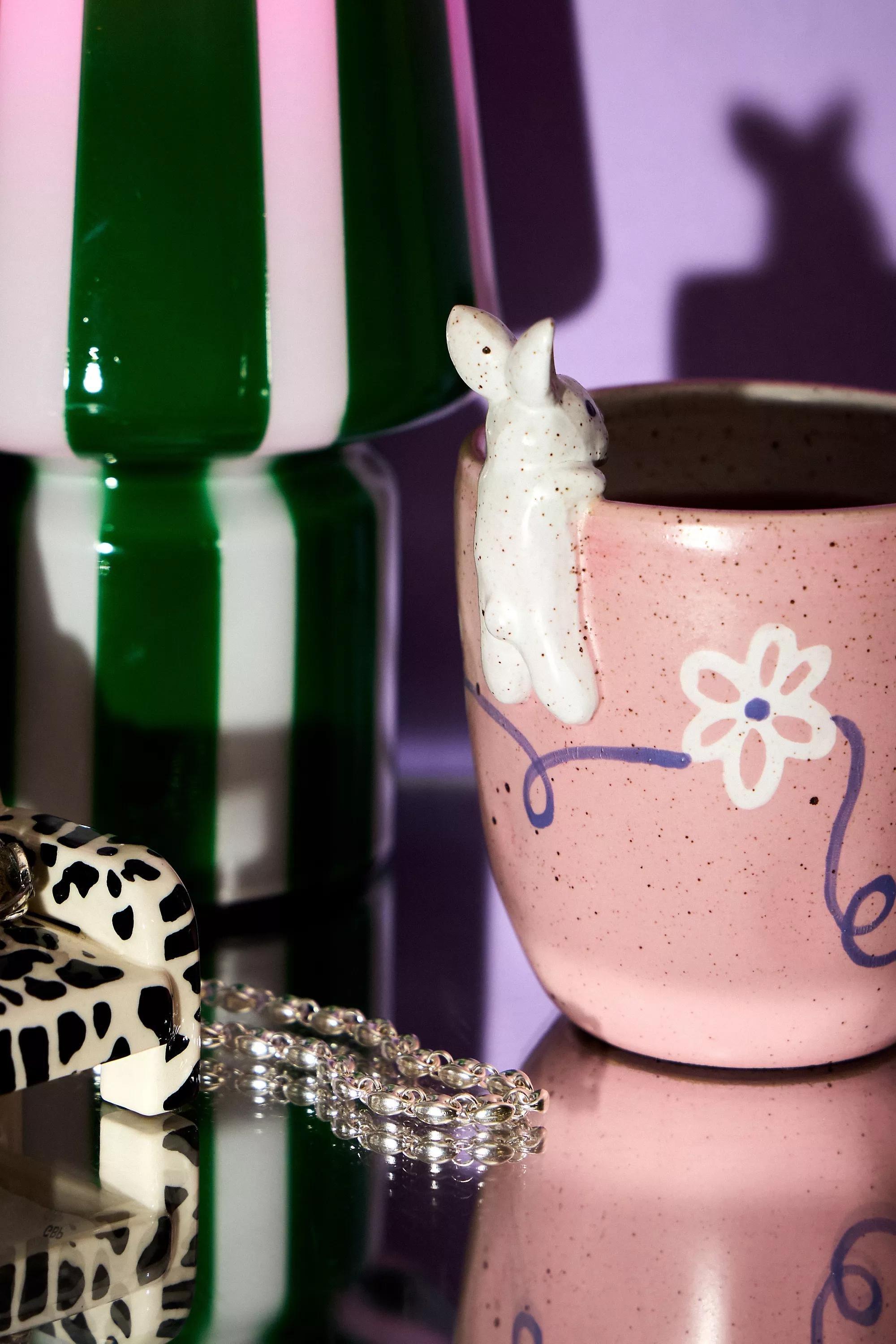 Pink Peeking Bunny Mug, PINK, large image number 1