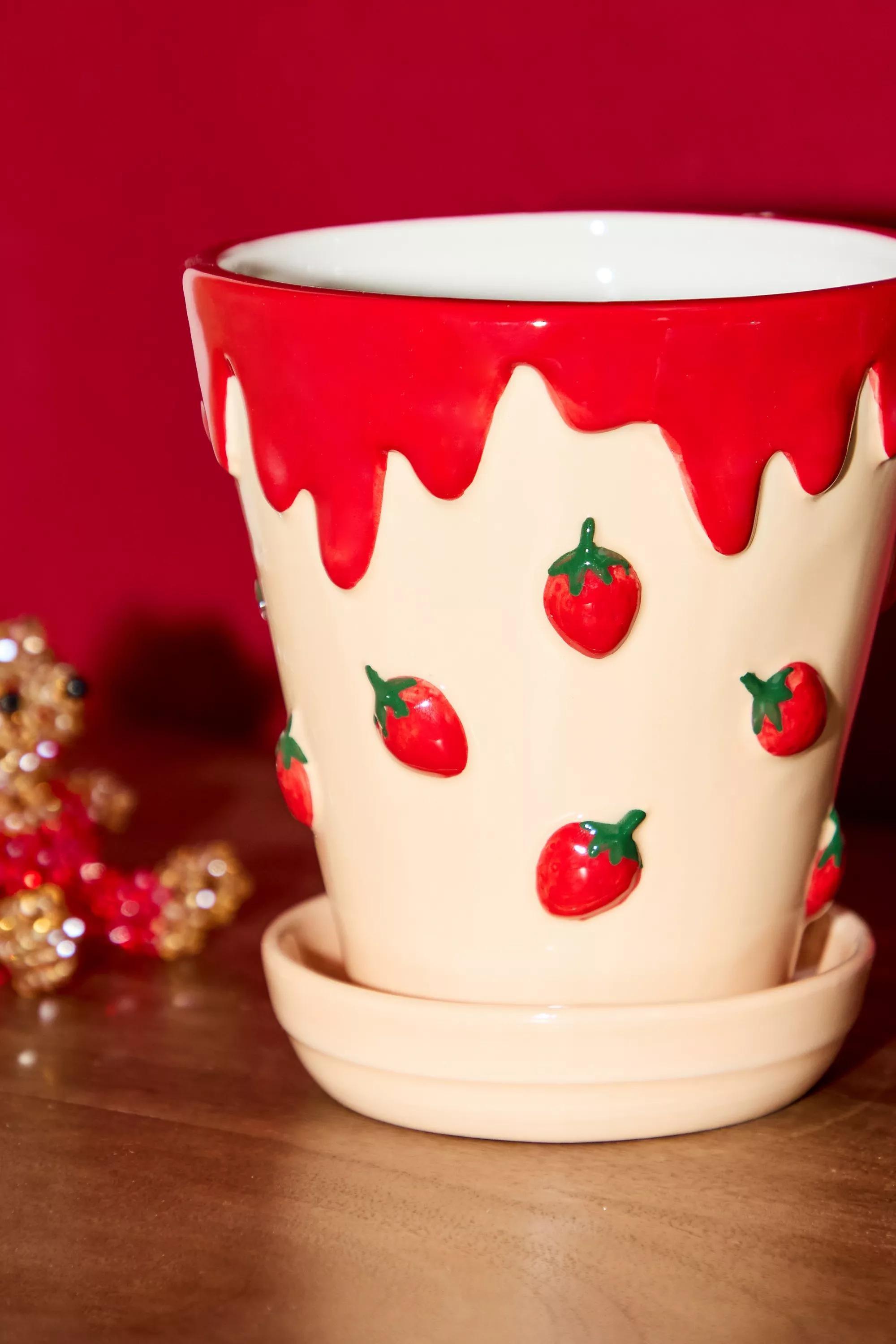 Red Strawberry Ice Cream Planter, ASSORT, large image number 1