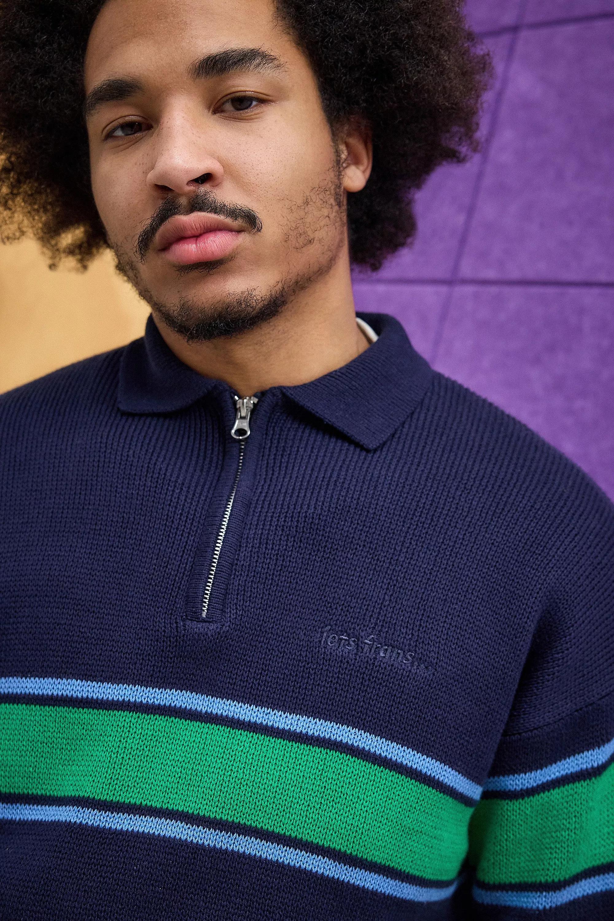 Navy Iets Panel Knit Polo, , large image number 1