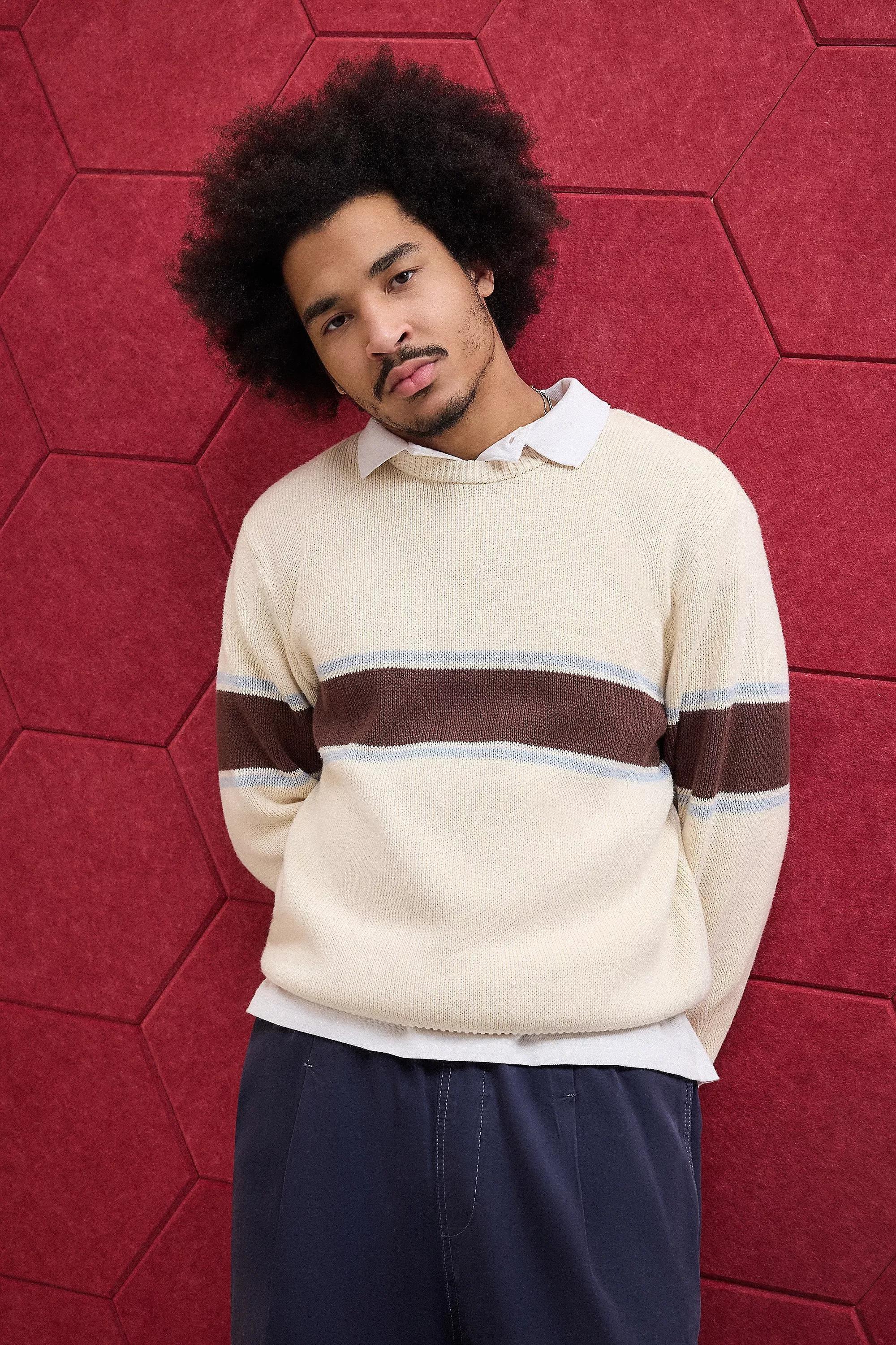 Cream Iets Panel Knit Crew, , large image number 0