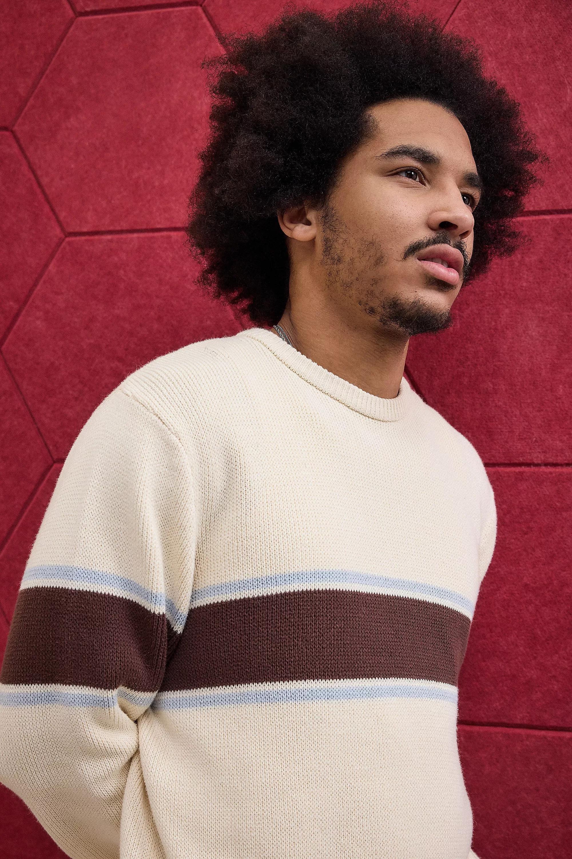 Cream Iets Panel Knit Crew, , large image number 3