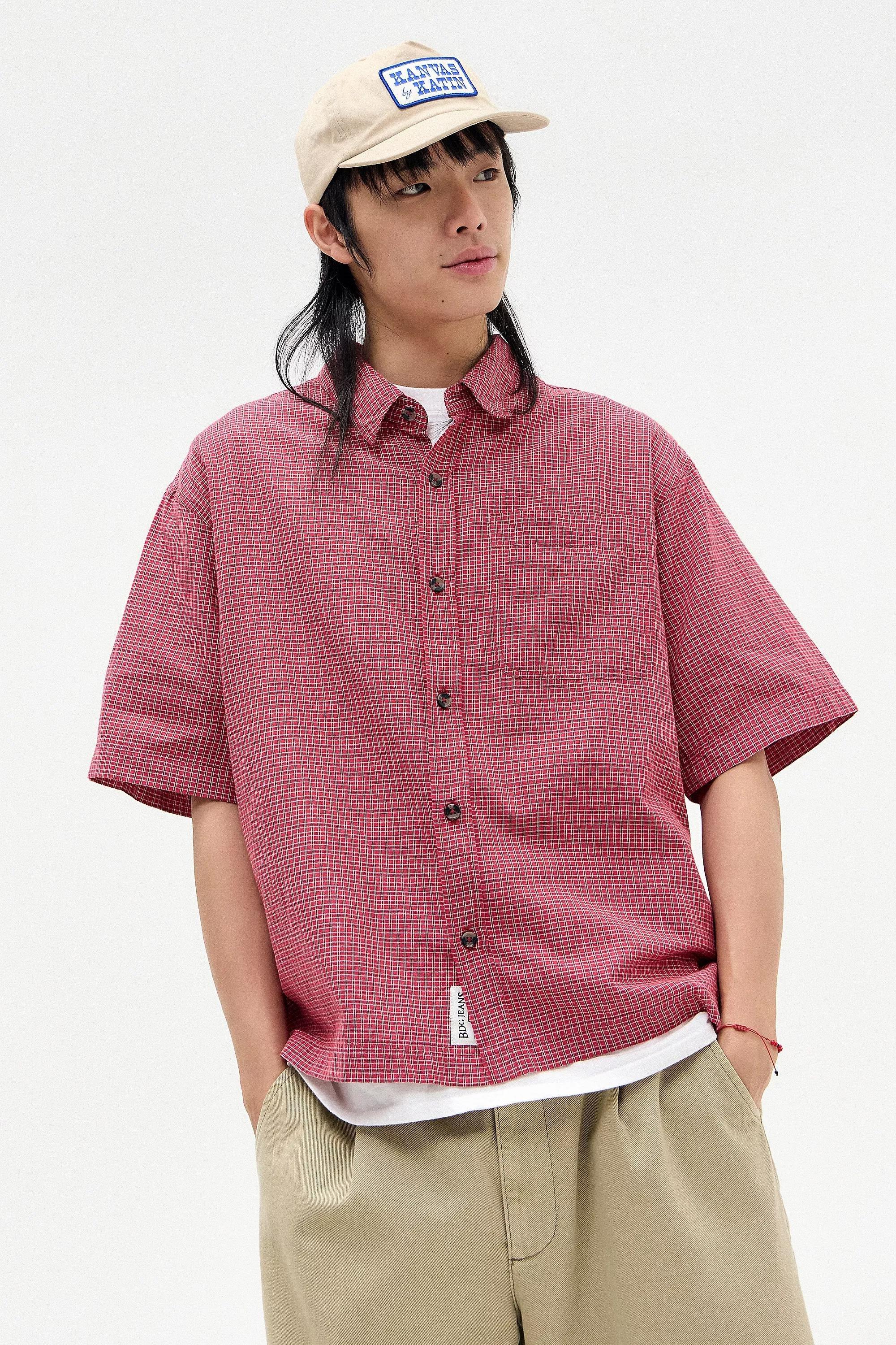 Red Bdg Checked Short Sleeve Shirt, , large image number 0