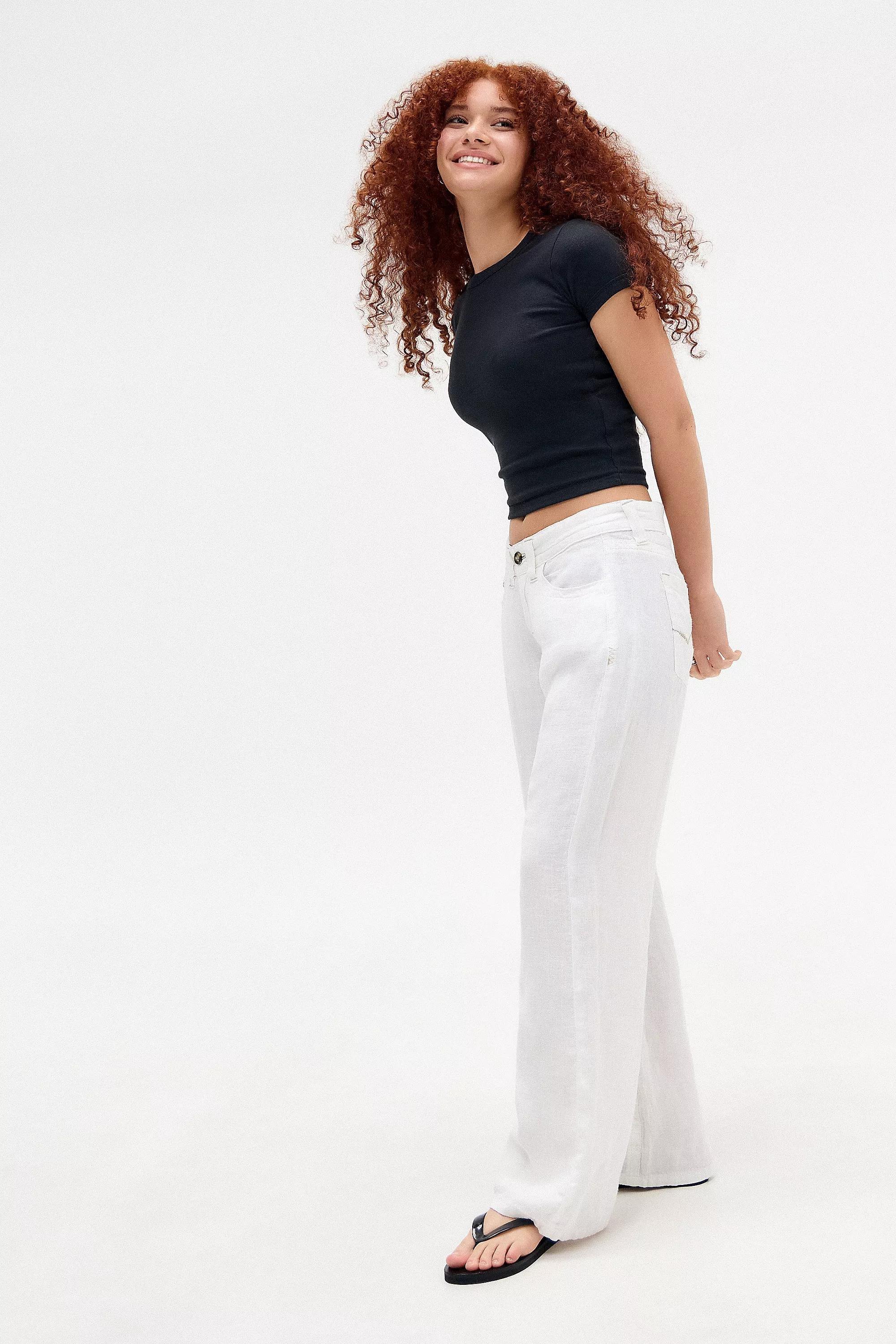 White Bdg Lowrider Linen Trousers, , large image number 1