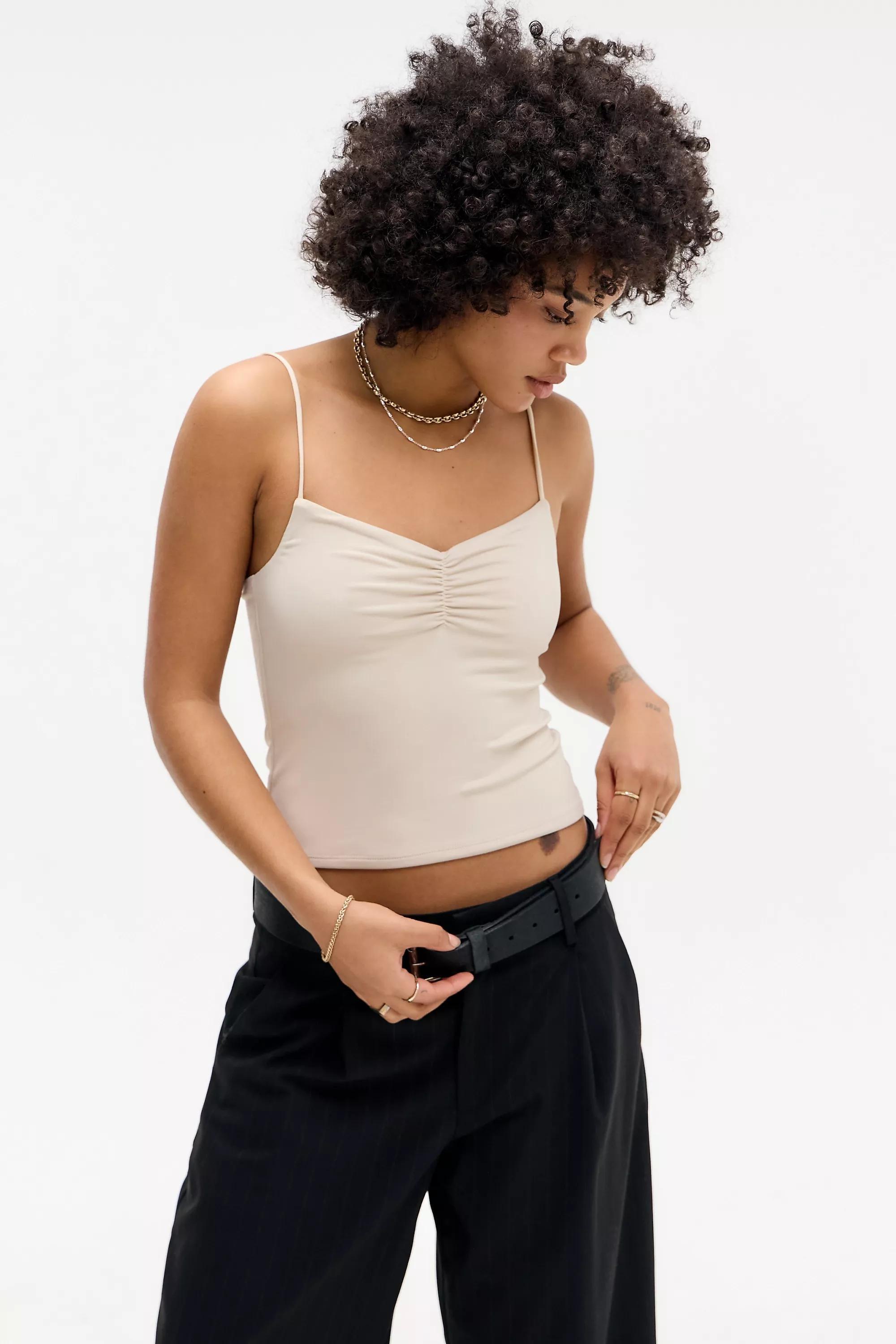 Beige Silence + Noise Luna Ruched-Front Cami, , large image number 0