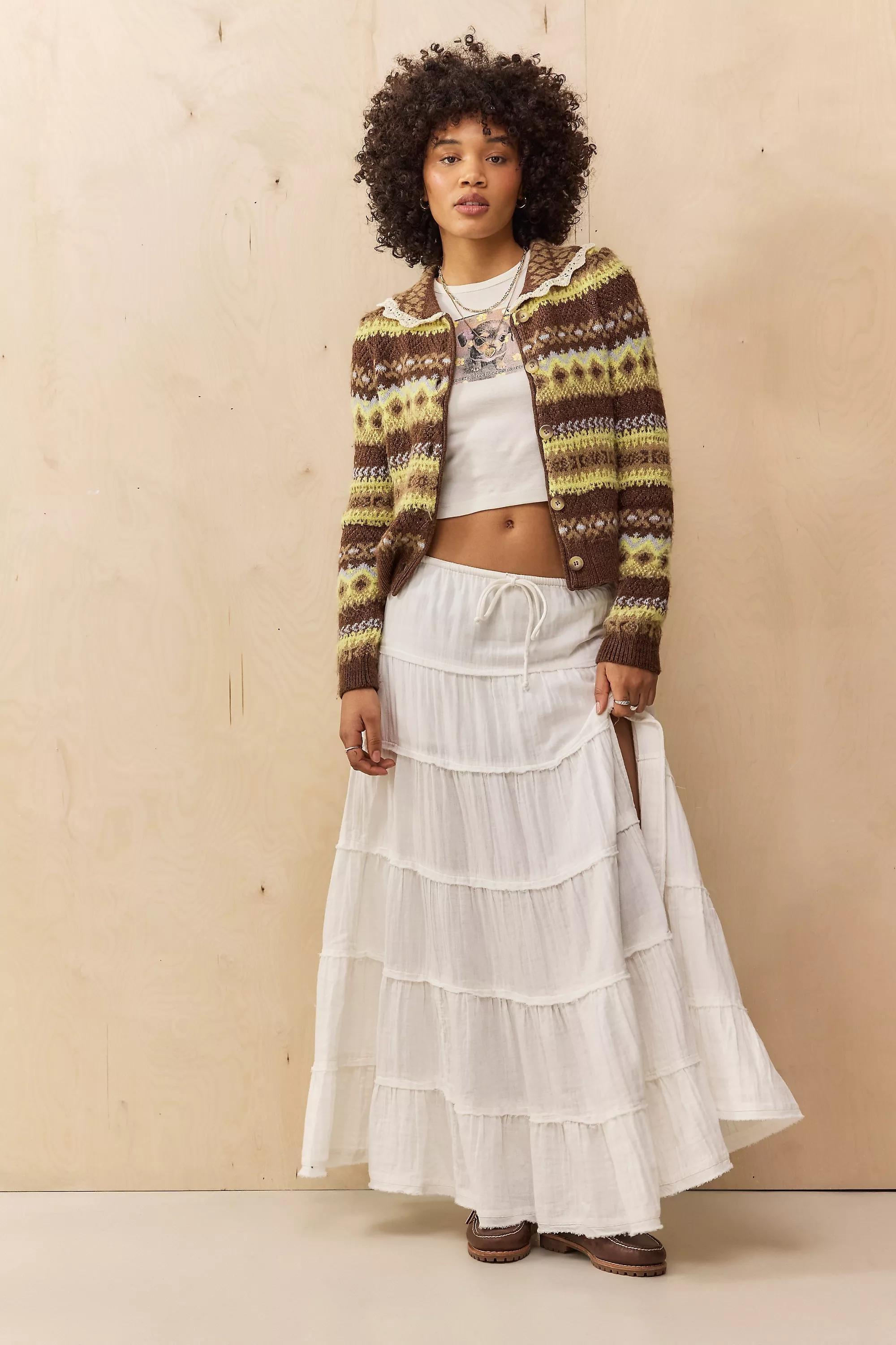 White Uo Sadie Tiered Maxi Skirt, , large image number 1