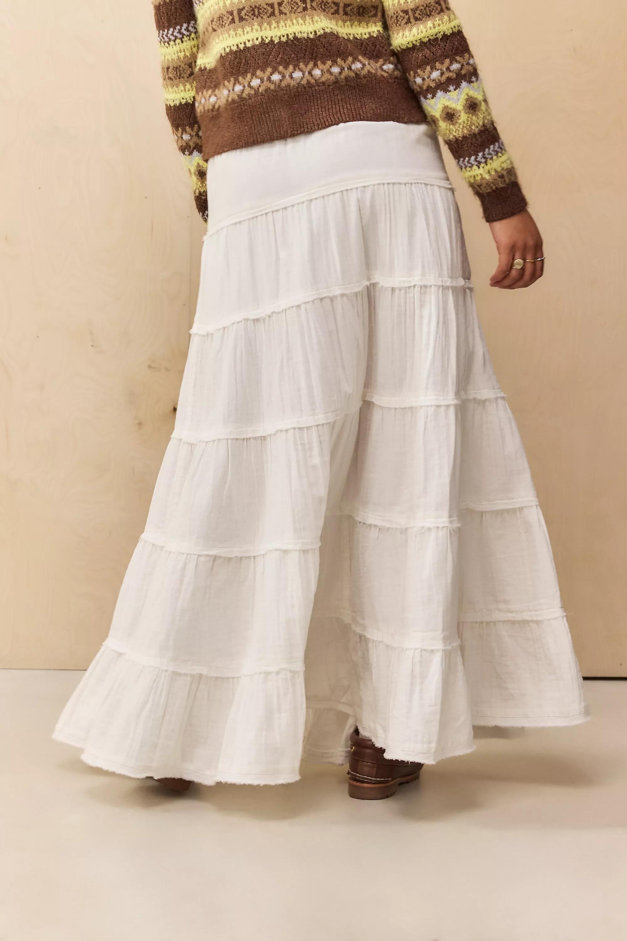 White Uo Sadie Tiered Maxi Skirt, , large image number 2