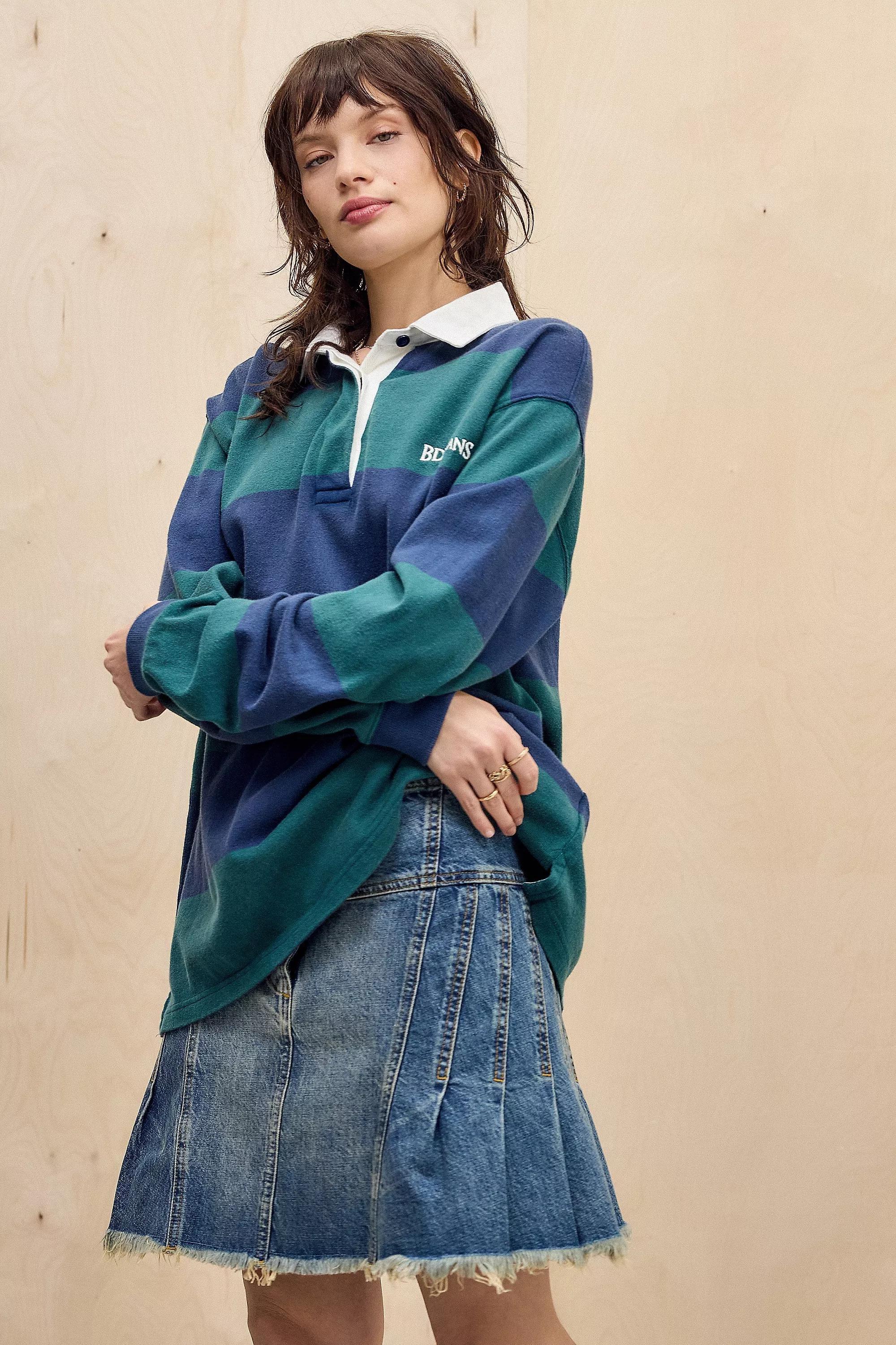 Blue Bdg Pleated Denim Midi Skirt, , large image number 0