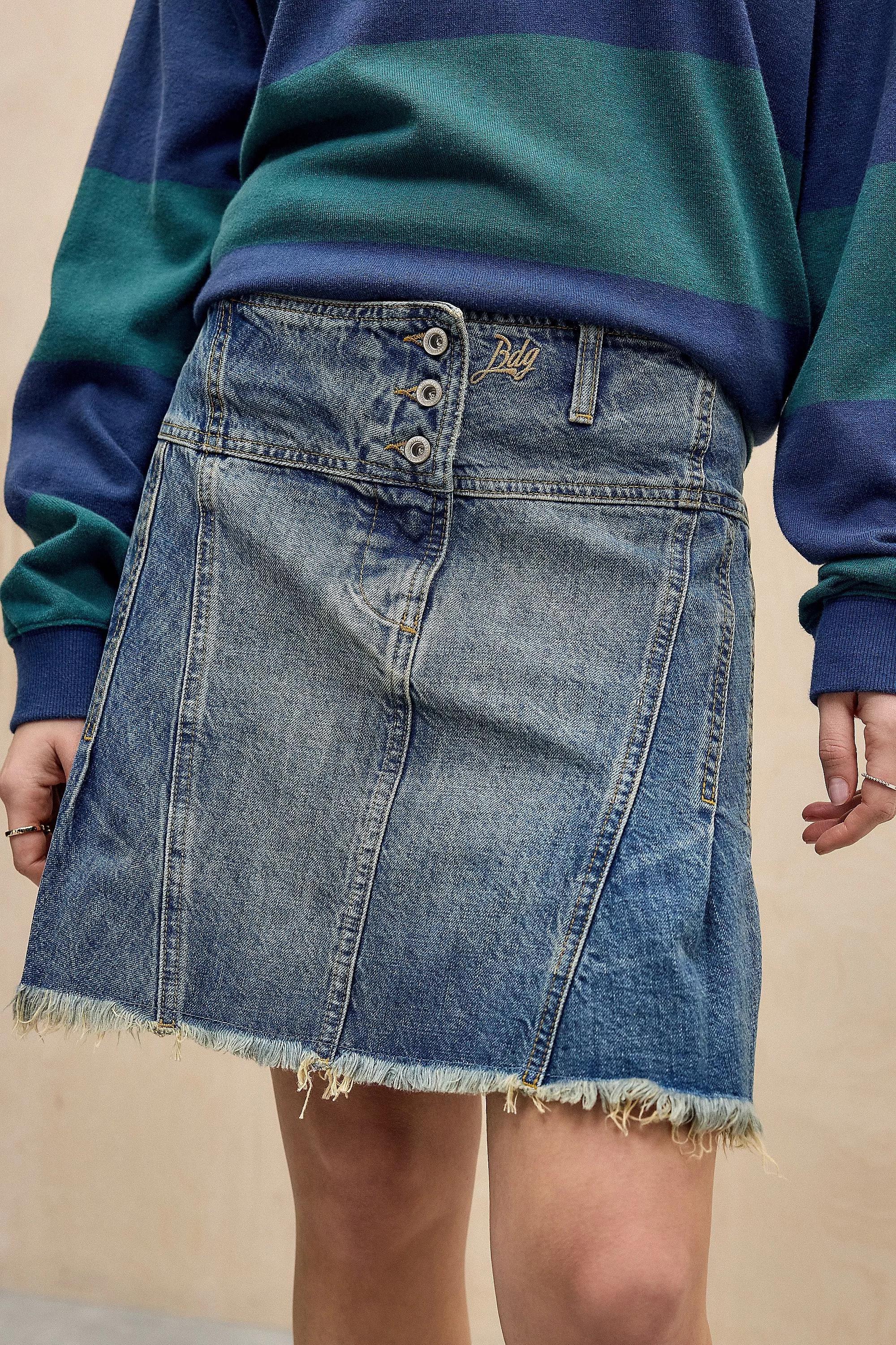 Blue Bdg Pleated Denim Midi Skirt, , large image number 1
