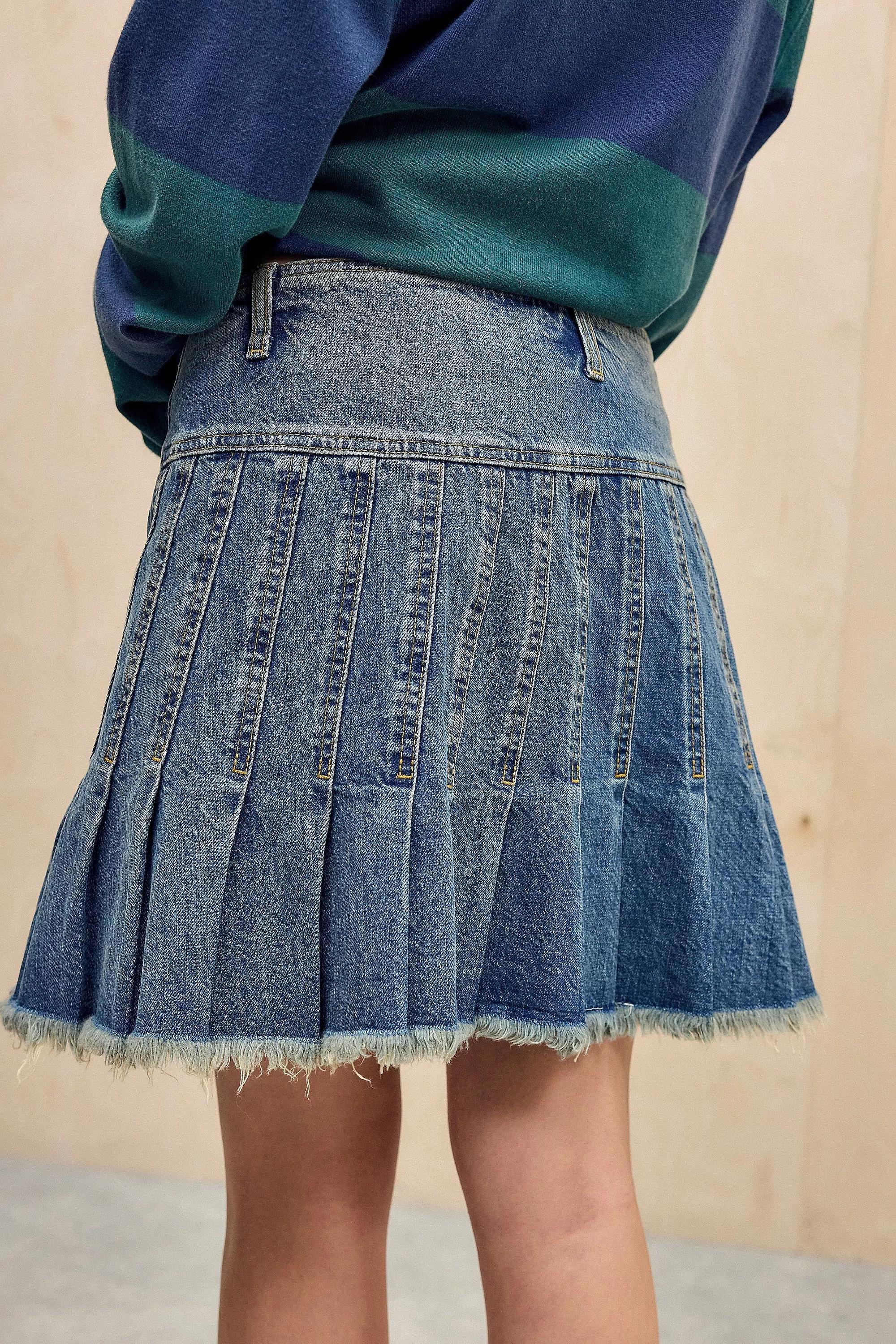 Blue Bdg Pleated Denim Midi Skirt, , large image number 2