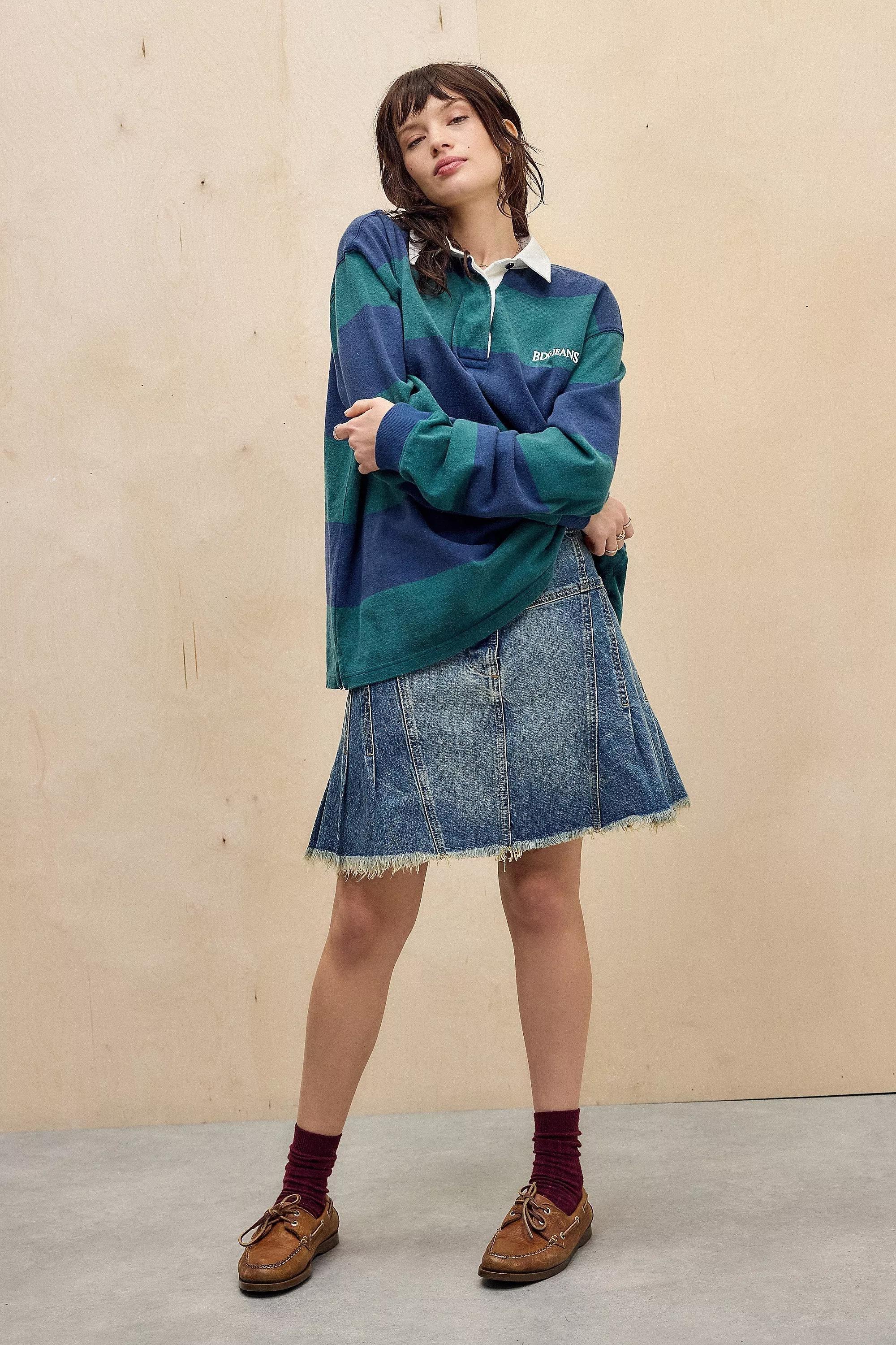 Blue Bdg Pleated Denim Midi Skirt, , large image number 3